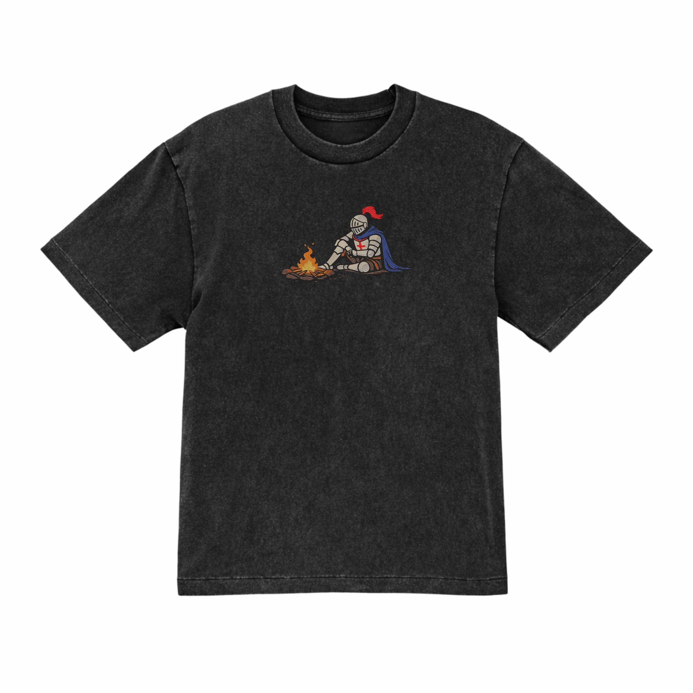 Dark Fantasy Embroidered Templar Knight By Fire Heavyweight T shirt