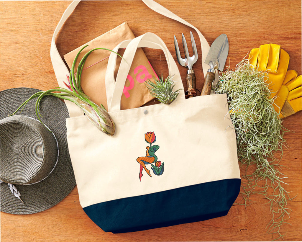 Bolso tote bordado mural "Mujer Tulipán Abstracta" 17L