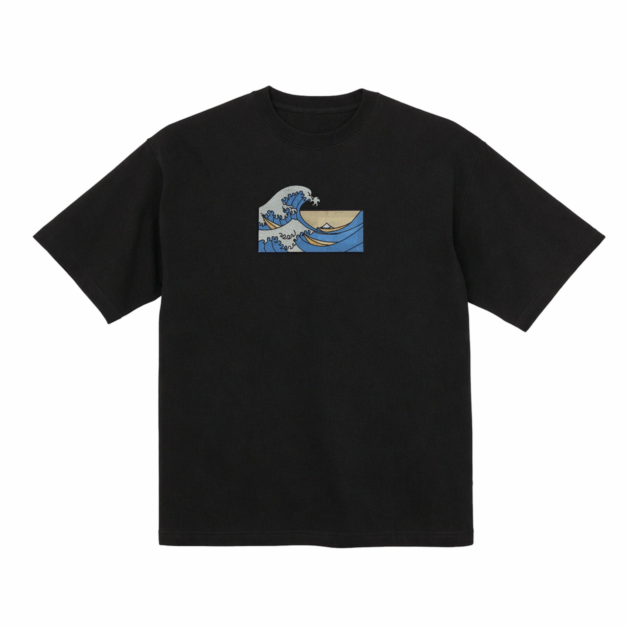 The Great Wave Off Kanagawa Hokusai Premium Cotton Heavyweight Embroidered T shirt