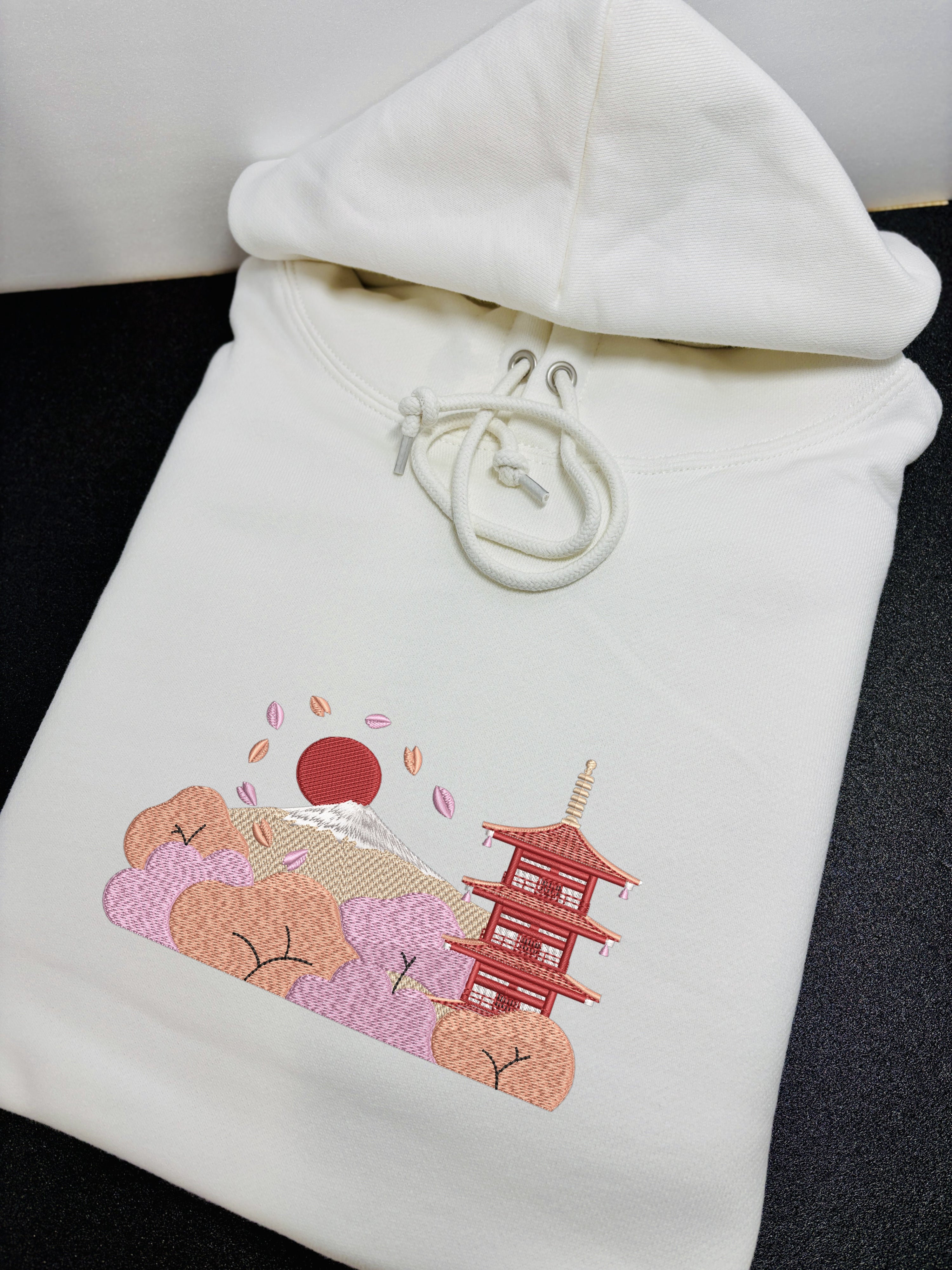 Chureito Pagoda Fuji Landscape | Embroidered 450GSM Heavyweight Pullover Hoodie