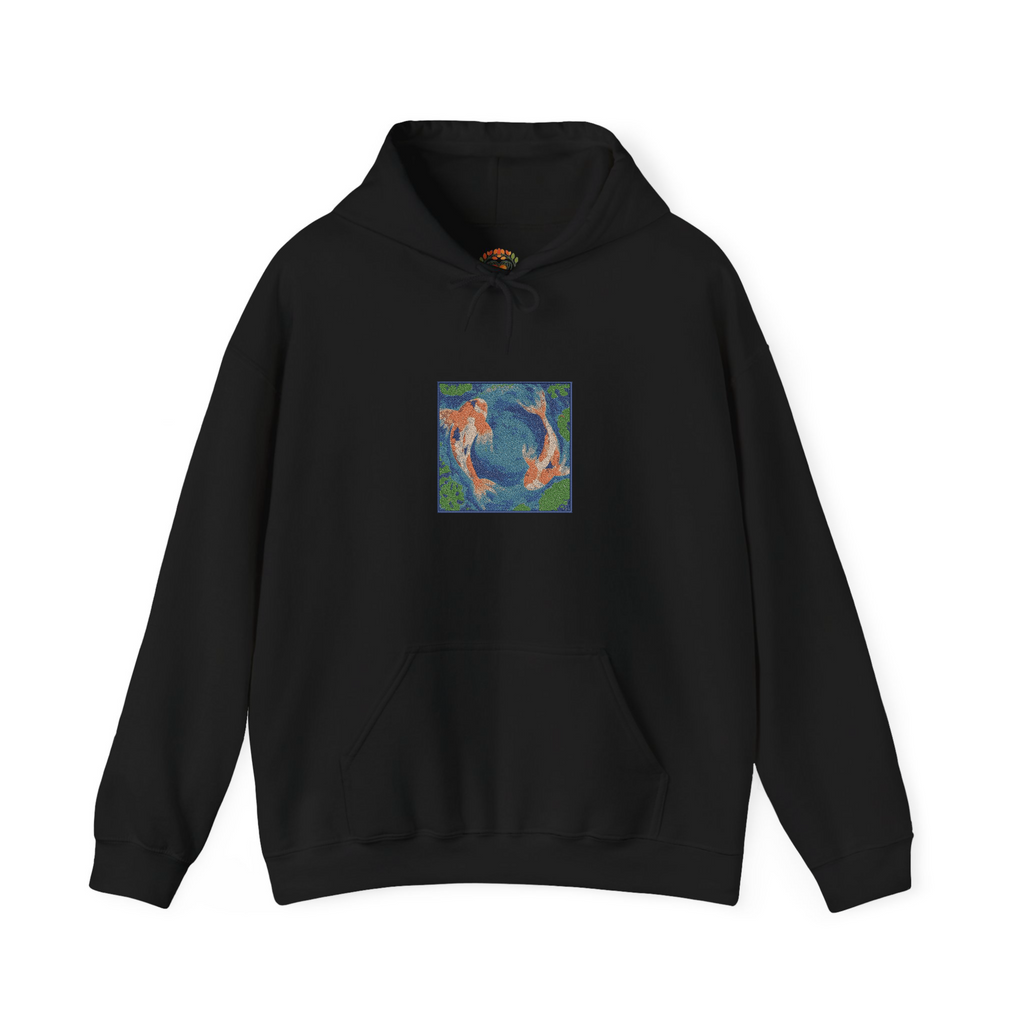 Sudadera con capucha bordada con estampado de estanque de peces koi | Sudadera