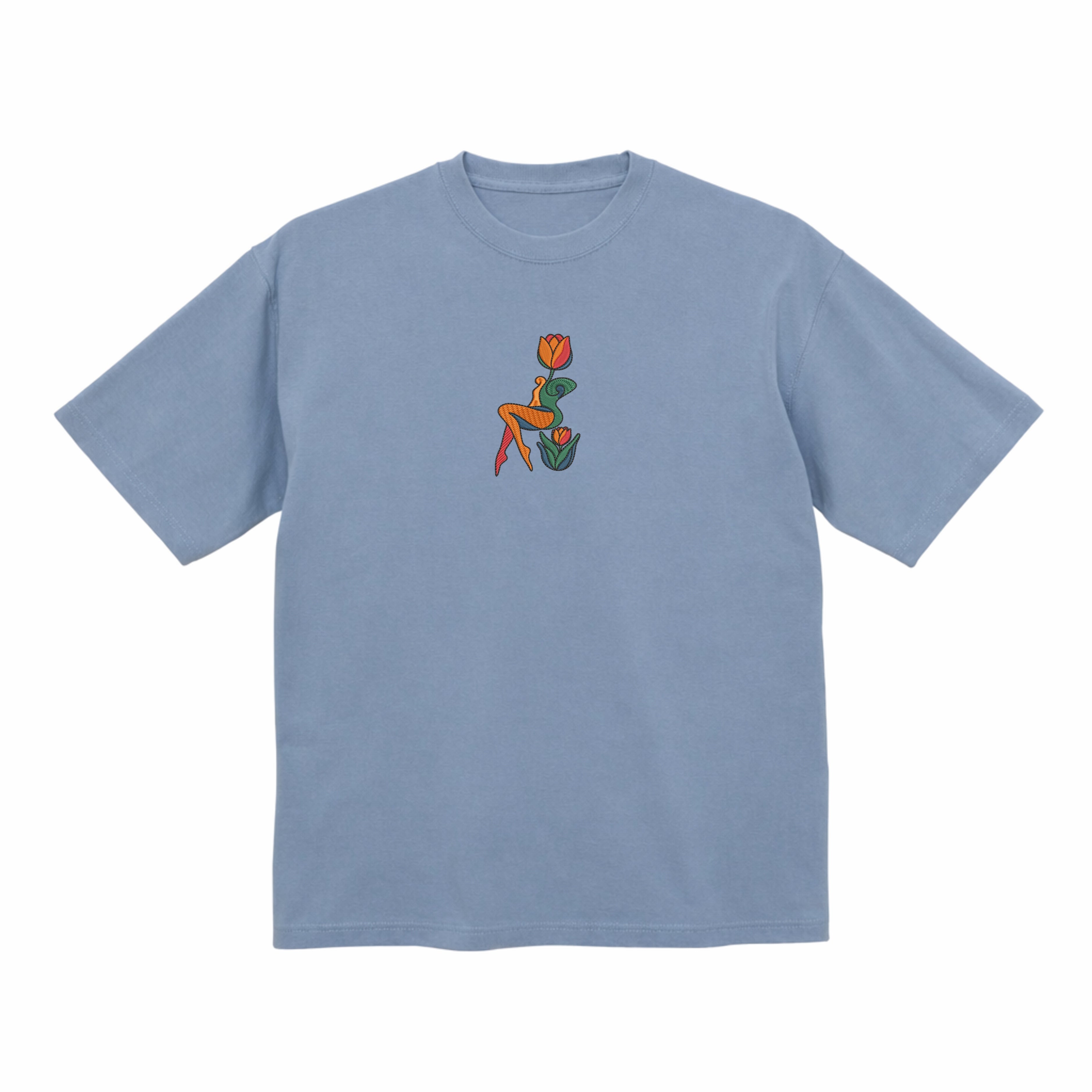 Abstract Tulip Lady Mural Embroidered Premium T shirt