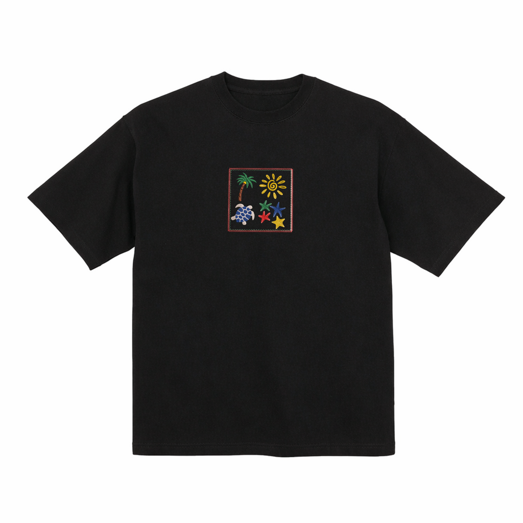 Sun Beach Ocean Summer Embroidered Premium T shirt | Matching Set Adults and Kids