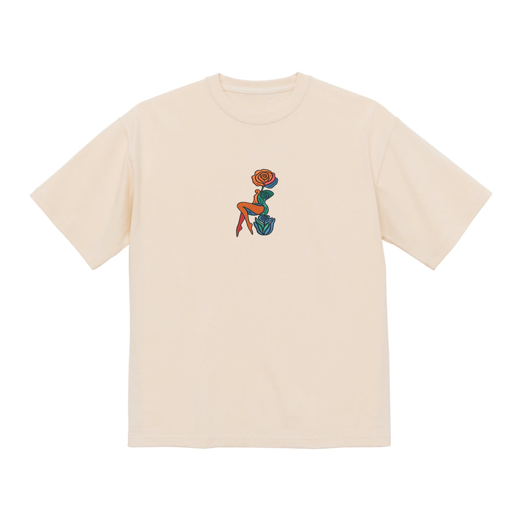 Abstract Rose Lady Mural Embroidered Premium Cotton T shirt | Spring Collection