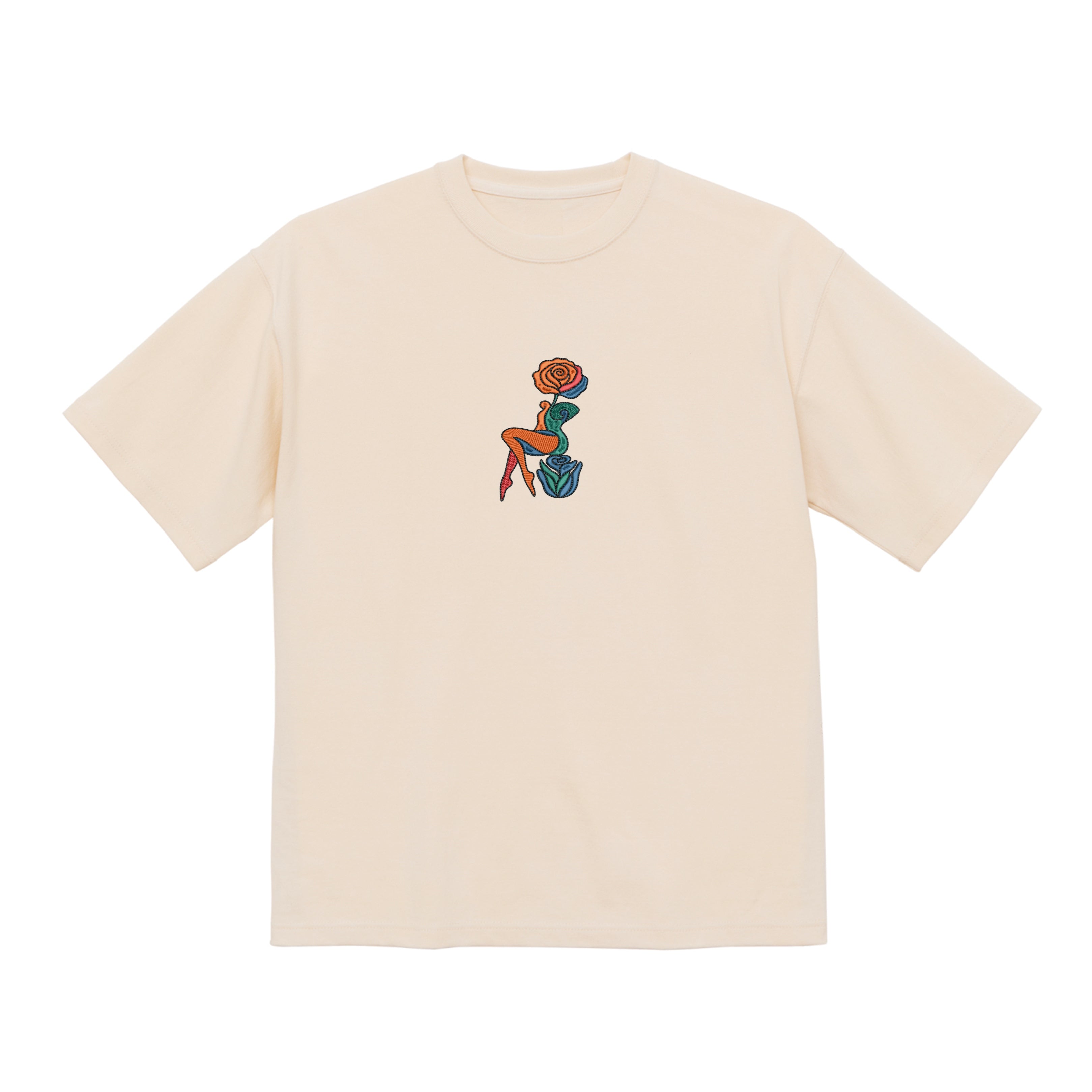 Abstract Rose Lady Mural Embroidered Premium Cotton T shirt | Spring Collection