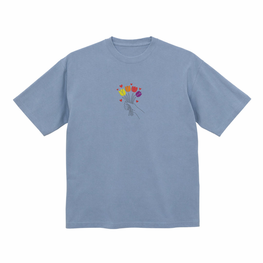 Colorful Tulip Flower Bouquet Embroidered Premium T shirt