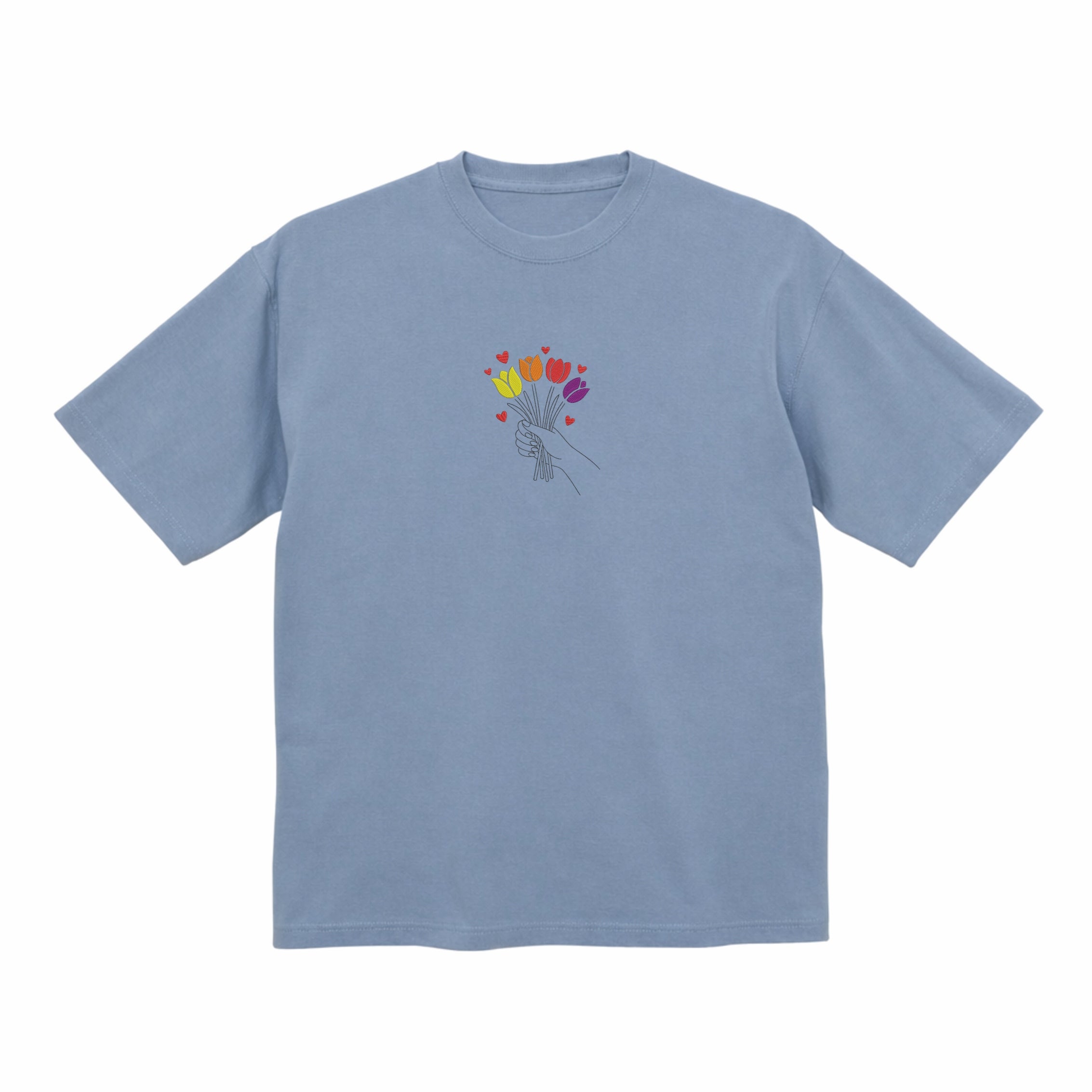 Colorful Tulip Flower Bouquet Embroidered Premium T shirt