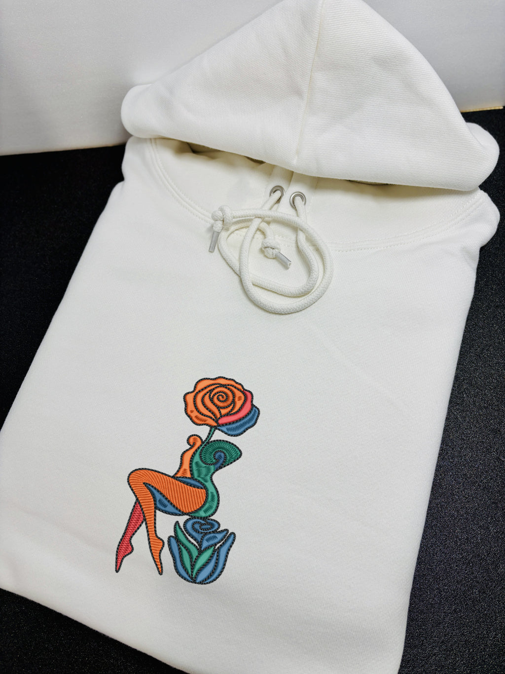 Abstract Rose Lady Mural Embroidered Heavyweight Hoodie and Sweatshirt