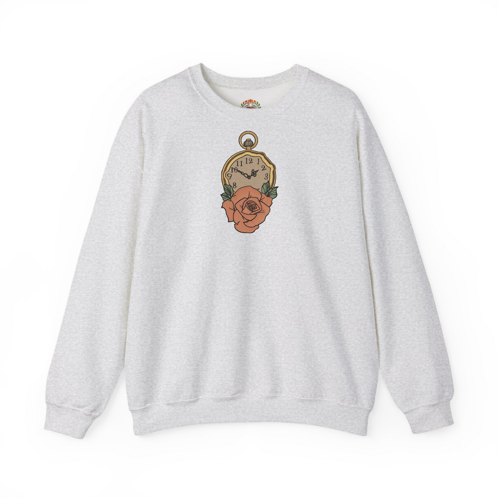 Vintage Valentine Floral Timepiece Embroidered Hoodie | Sweatshirt