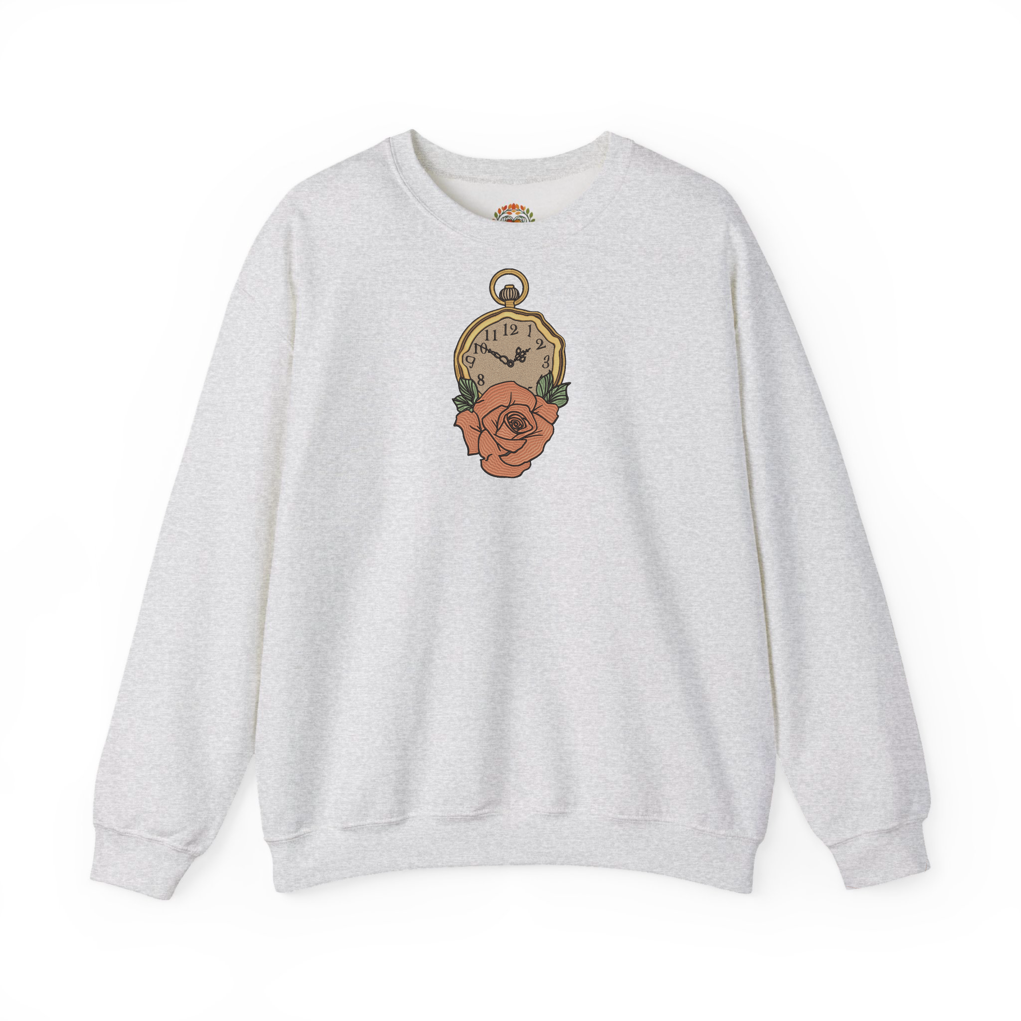 Vintage Valentine Floral Timepiece Embroidered Hoodie | Sweatshirt