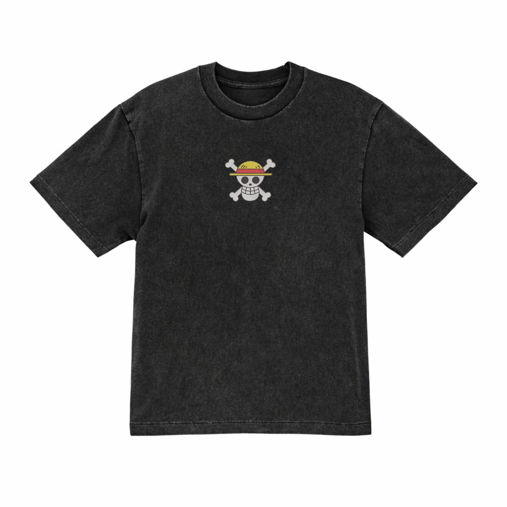 One Piece Straw Hat Embroidered T-Shirt – Heavyweight Organic Cotton Anime Shirt