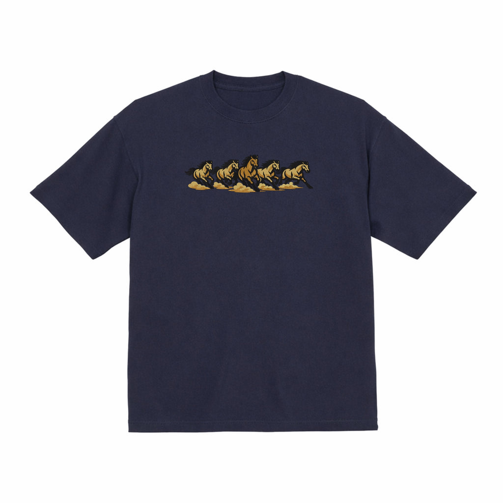 Embroidered Spirit of the Wild Gold Stallions Running Premium Cotton Heavyweight T shirt