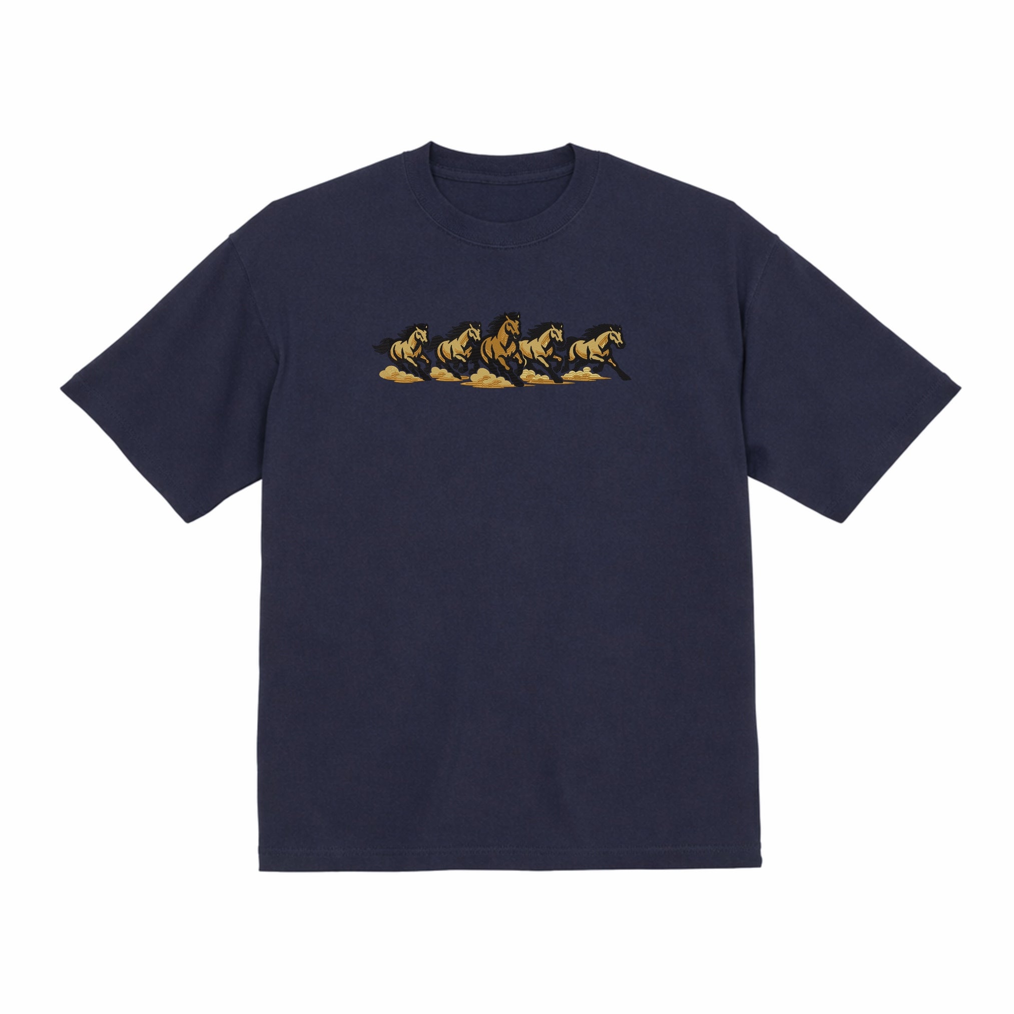 Embroidered Spirit of the Wild Gold Stallions Running Premium Cotton Heavyweight T shirt