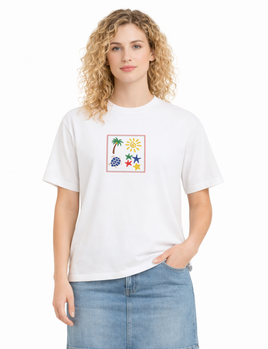 Sun Beach Ocean Summer Embroidered Premium T shirt | Matching Set Adults and Kids