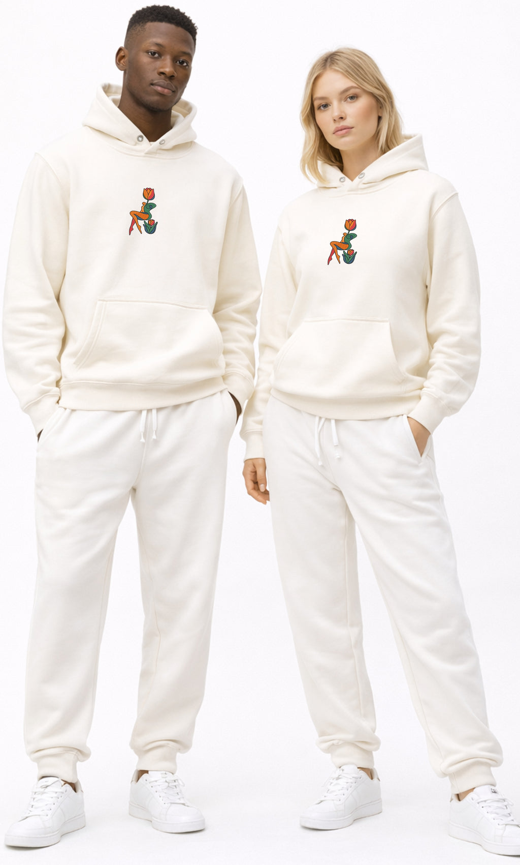 Abstract Tulip Lady Mural Embroidered Heavyweight Hoodie and Sweatshirt