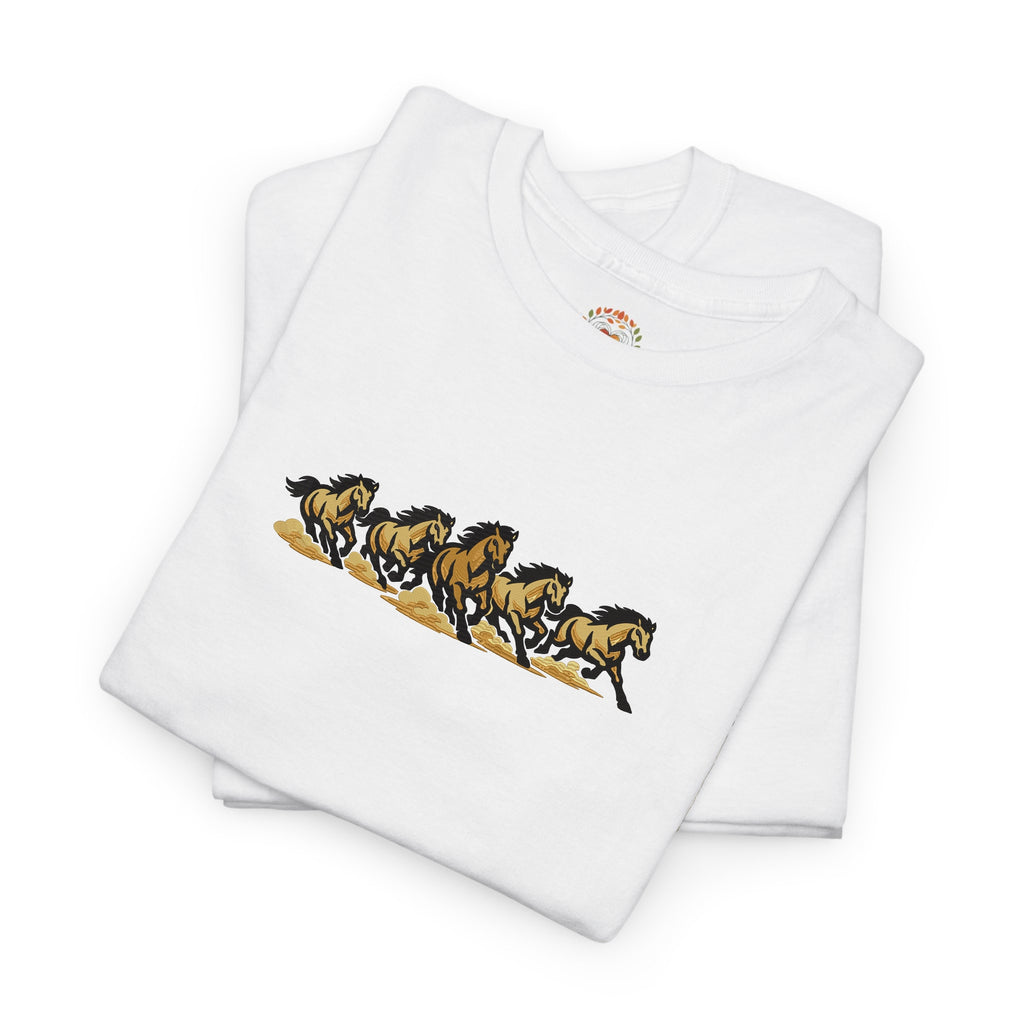 Embroidered Spirit of the Wild Gold Stallions Running Premium Cotton Heavyweight T shirt