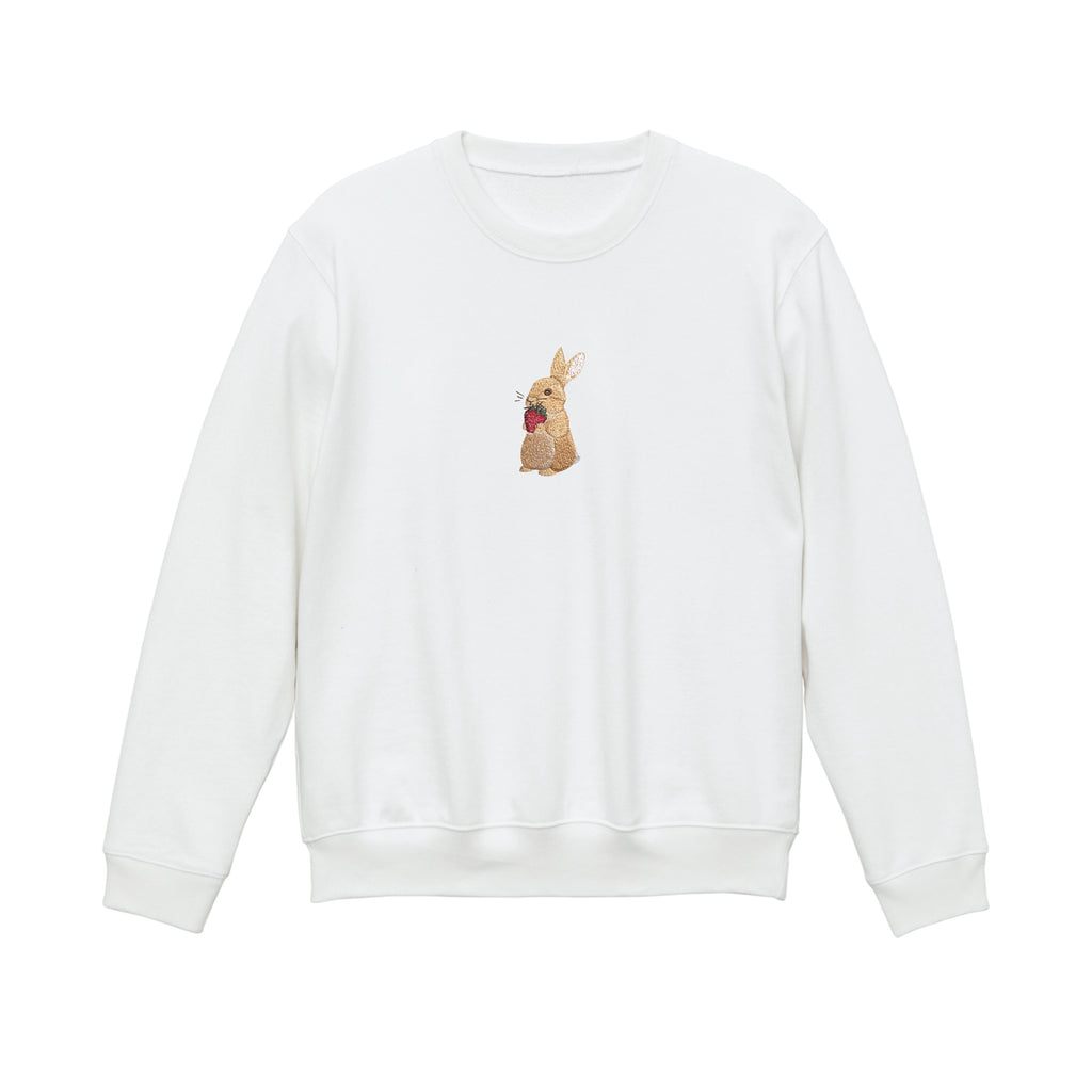 Bunny and Strawberry Embroidered 450GSM Heavyweight Pullover Hoodie Sweatshirt