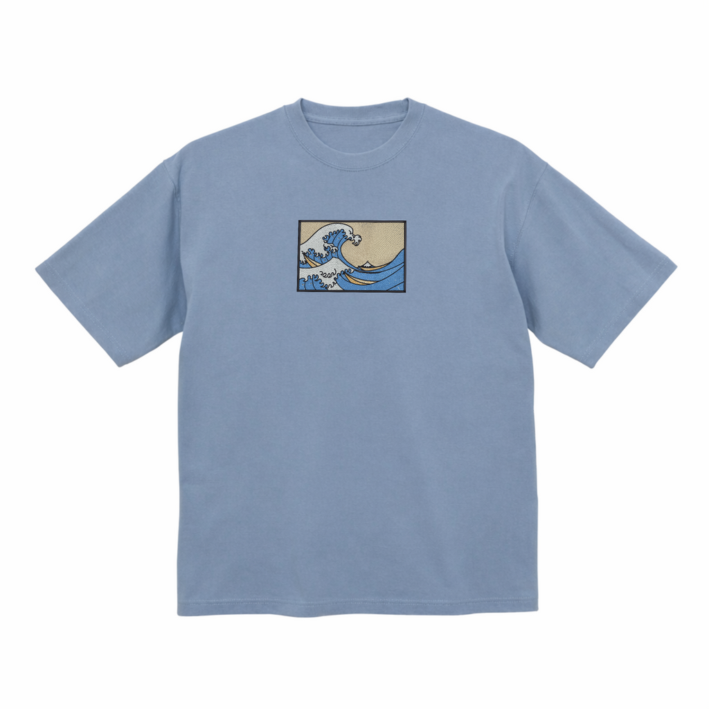 The Great Wave Off Kanagawa Premium Cotton Heavyweight Embroidered T shirt