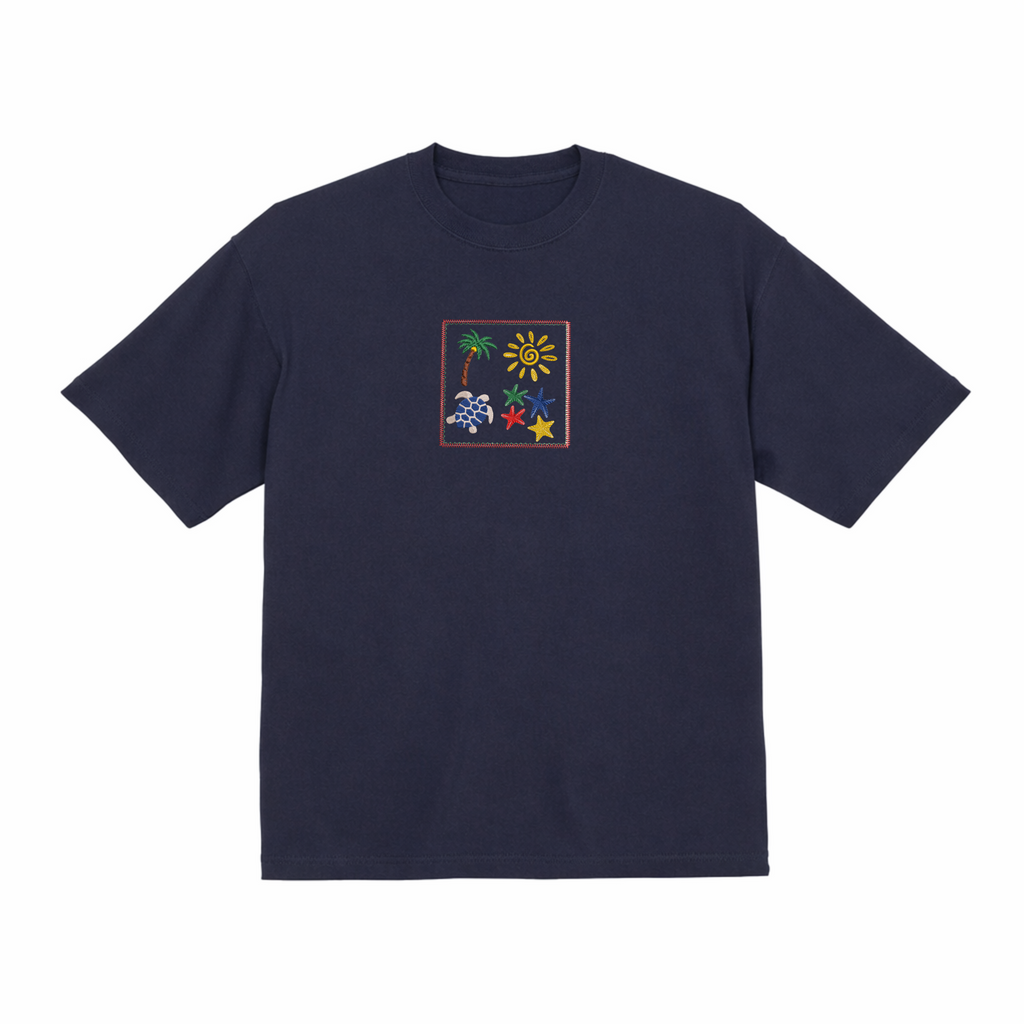 Sun Beach Ocean Summer Embroidered Premium T shirt | Matching Set Adults and Kids