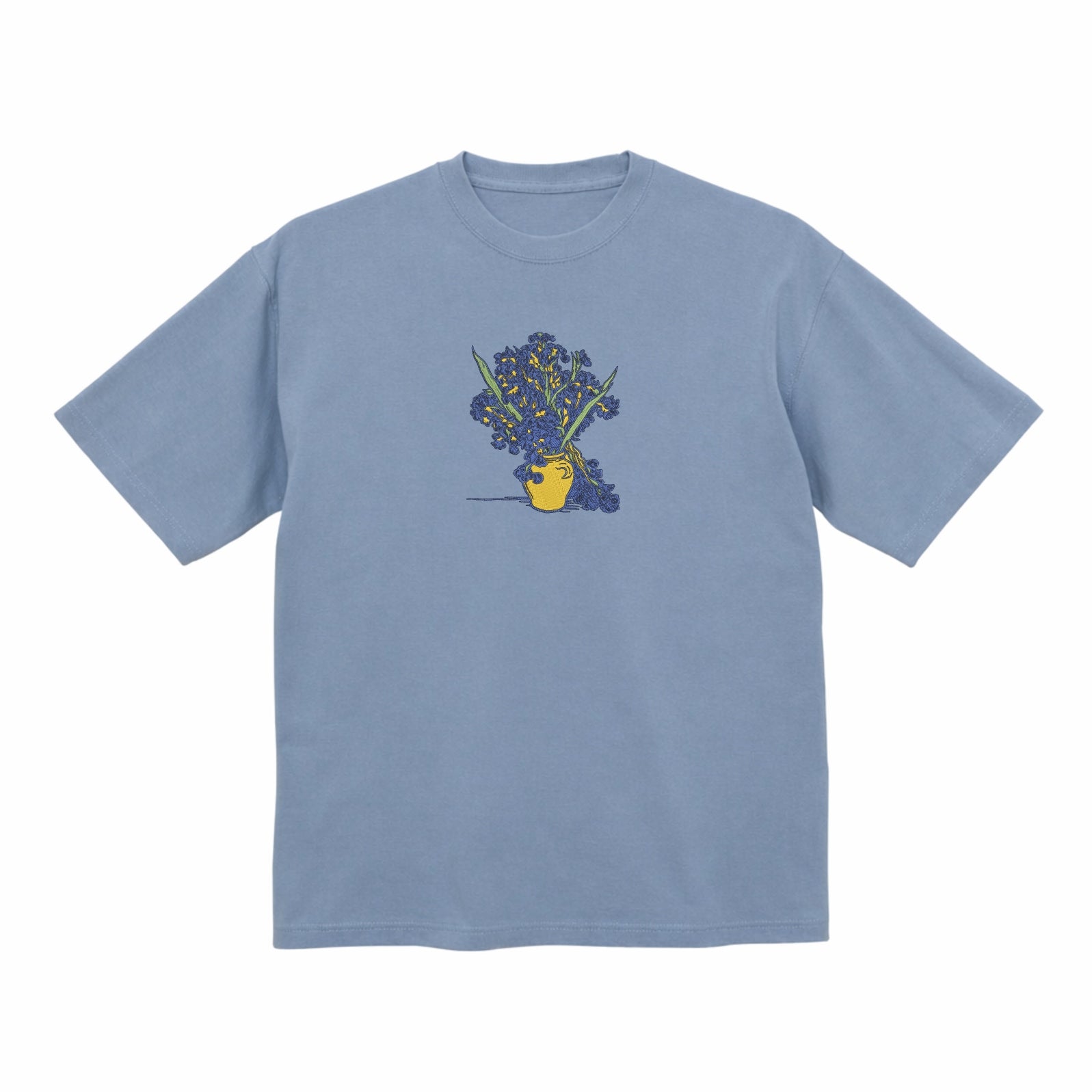 Embroidered Vincent Van Gogh Iris vase Premium Cotton Heavyweight T shirt