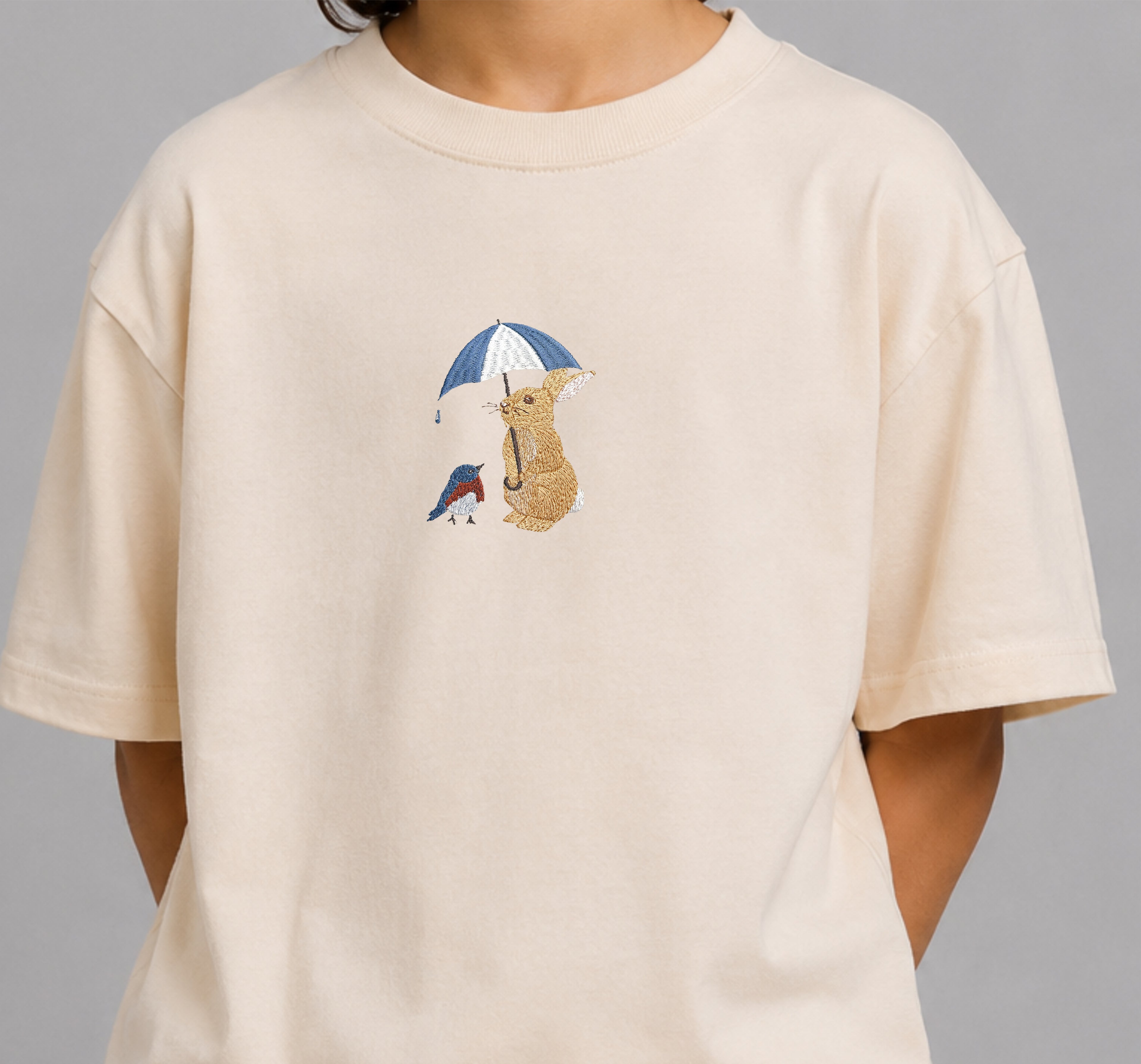 Bunny & Robin Embroidered 250 GSM Organic Cotton T shirt | Adults and Kids Matching Set