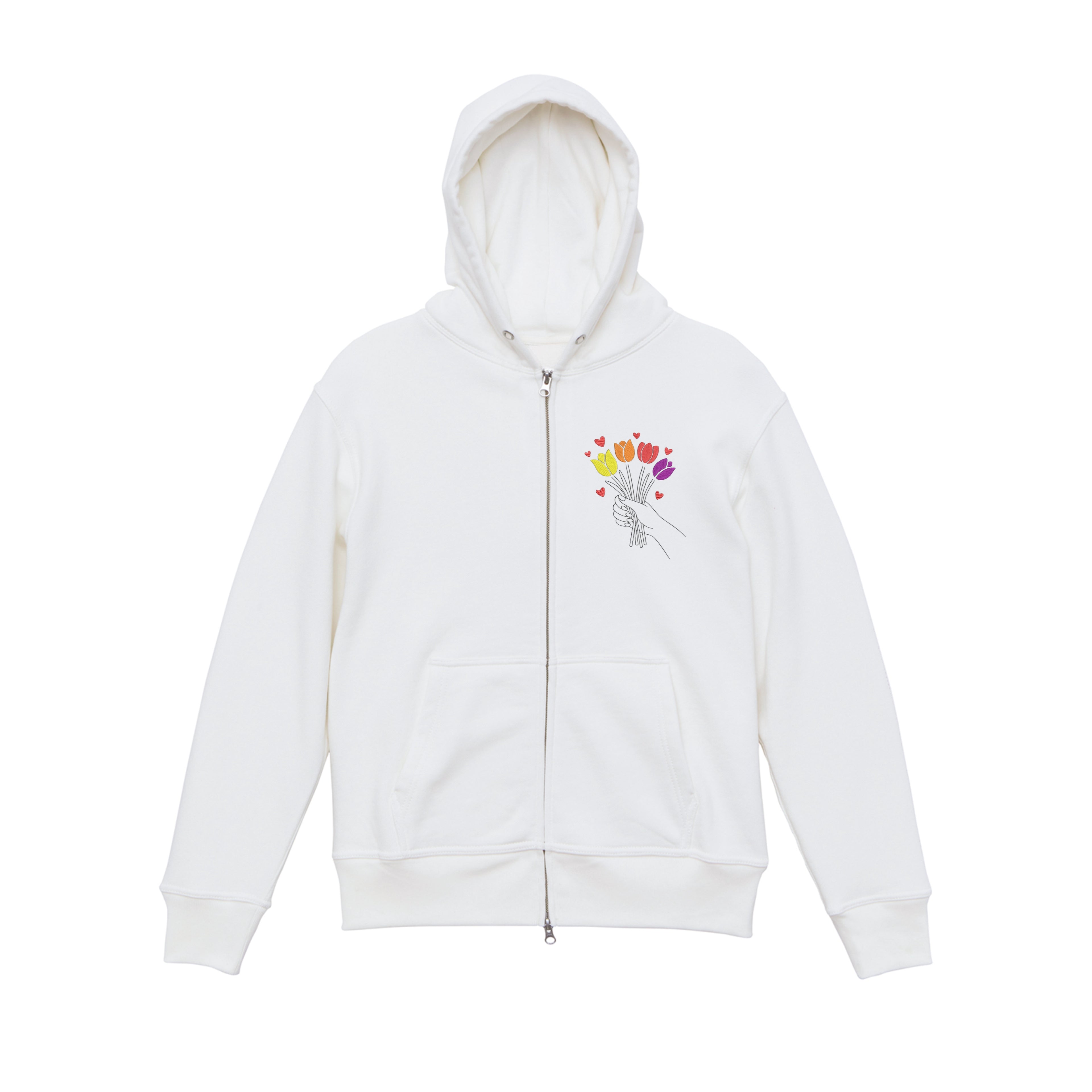 Colorful Tulip Flower Bouquet Embroidered Heavyweight Hoodie and Sweatshirt