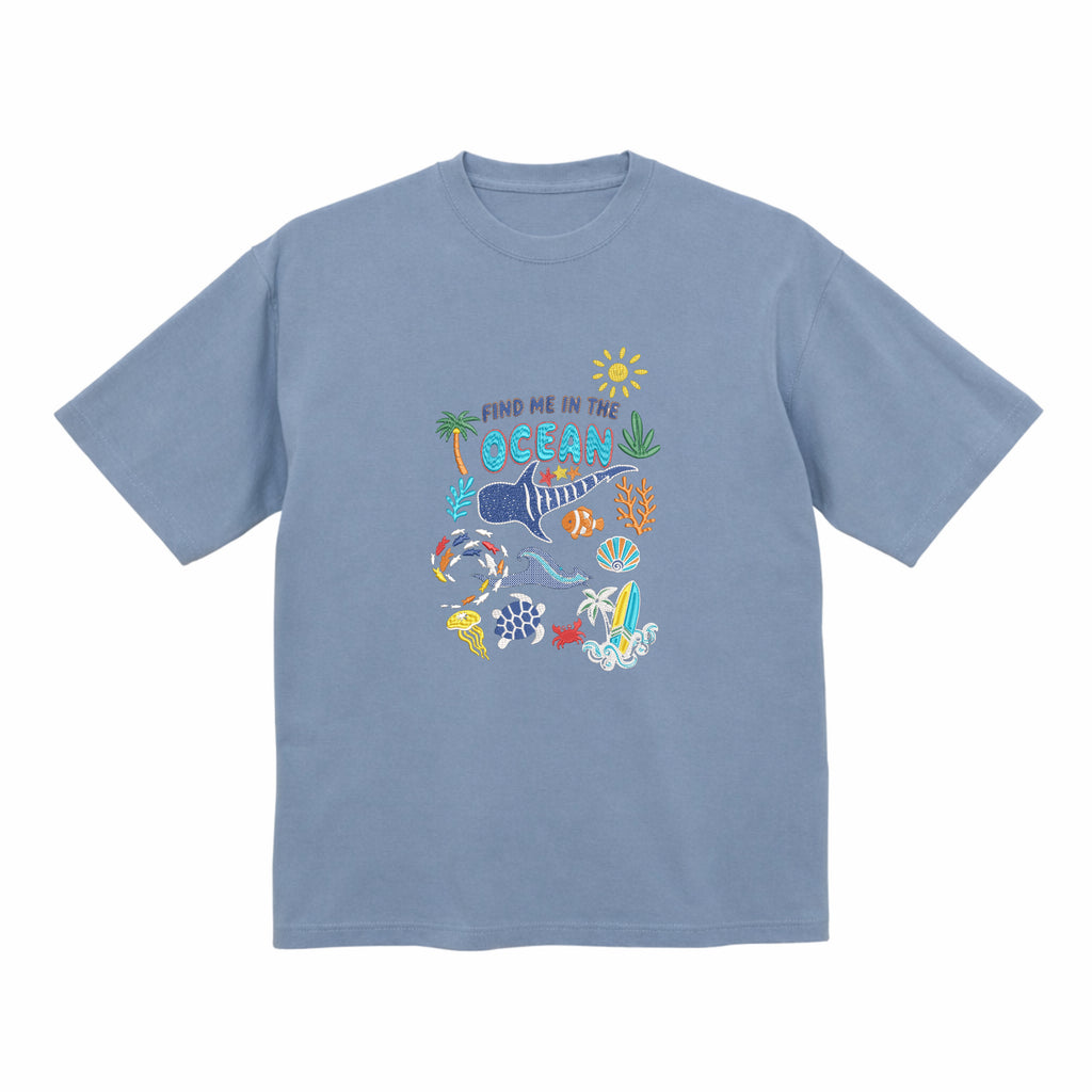 Find me in the ocean 刺繍入りプレミアムヘビーウェイトTシャツ