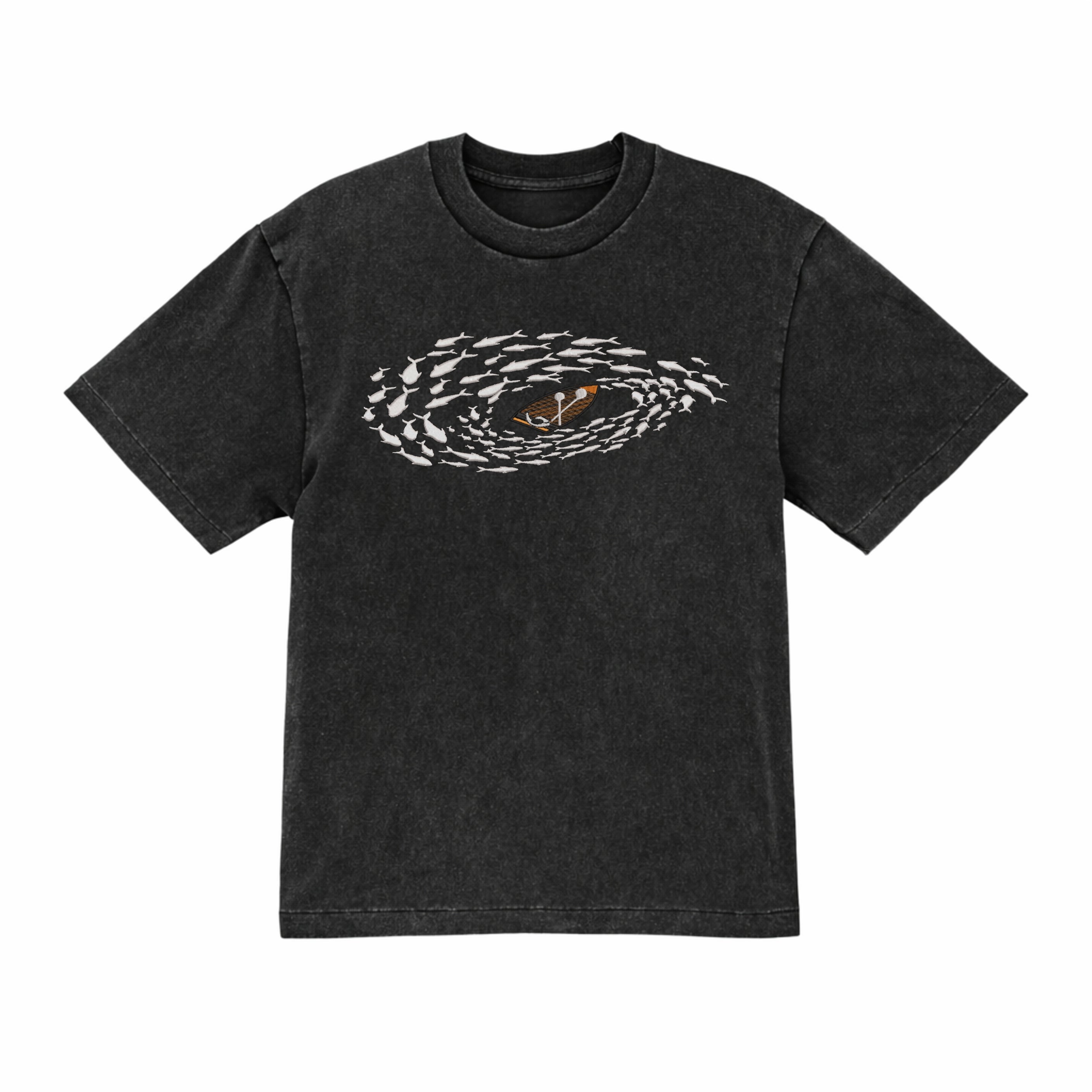 Boat Fishing Embroidered Cotton T shirt