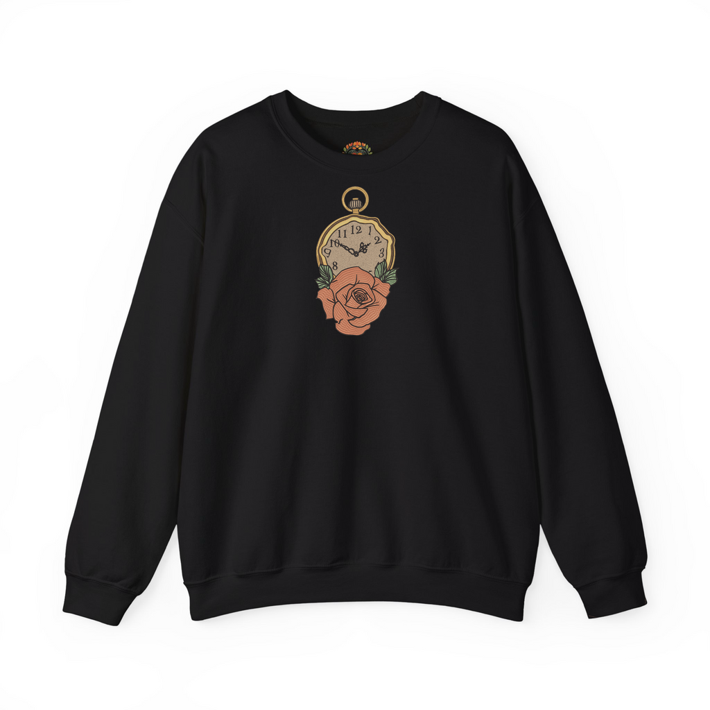 Vintage Valentine Floral Timepiece Embroidered Hoodie | Sweatshirt