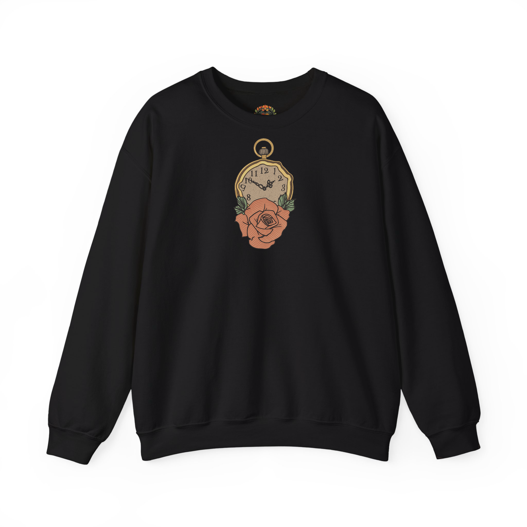 Vintage Valentine Floral Timepiece Embroidered Hoodie | Sweatshirt