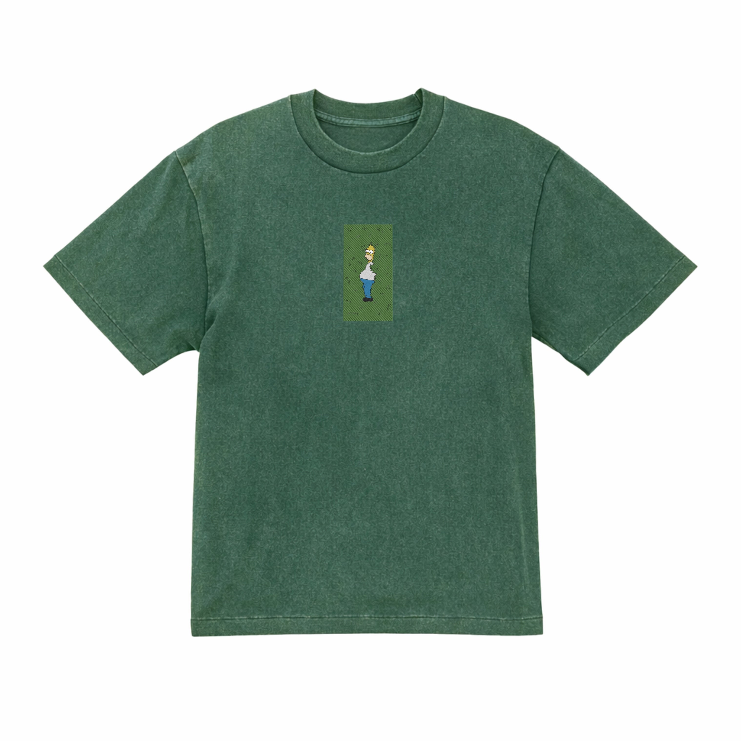 Homer Simpson Hiding in Bush Premium Cotton Heavyweight Embroidered T shirt