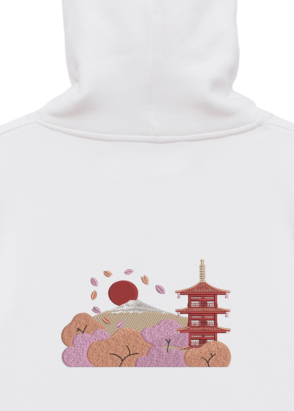 Sudadera con capucha pesada con doble cremallera Golden Bonsai Chureito Fuji Pagoda Landscape | Bordada 450GSM