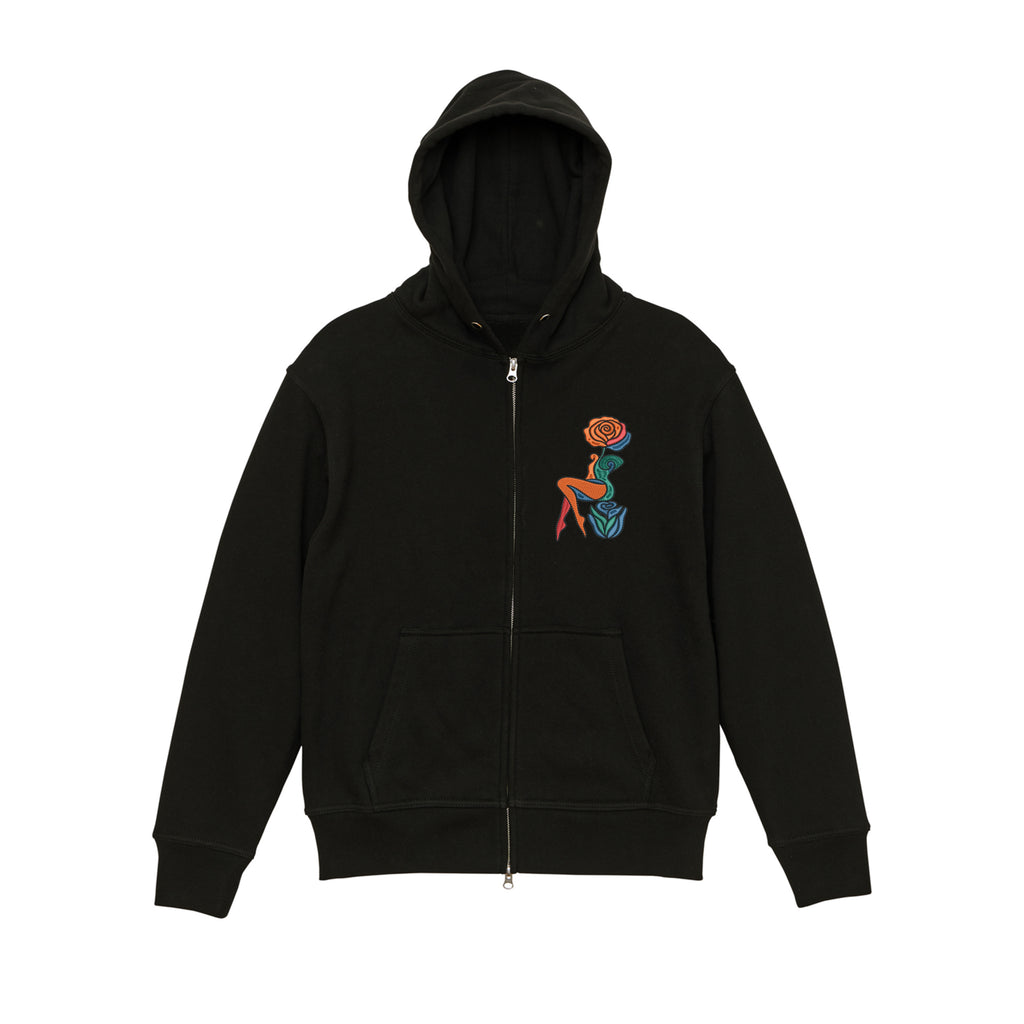 Abstract Rose Lady Mural Embroidered Heavyweight Hoodie and Sweatshirt
