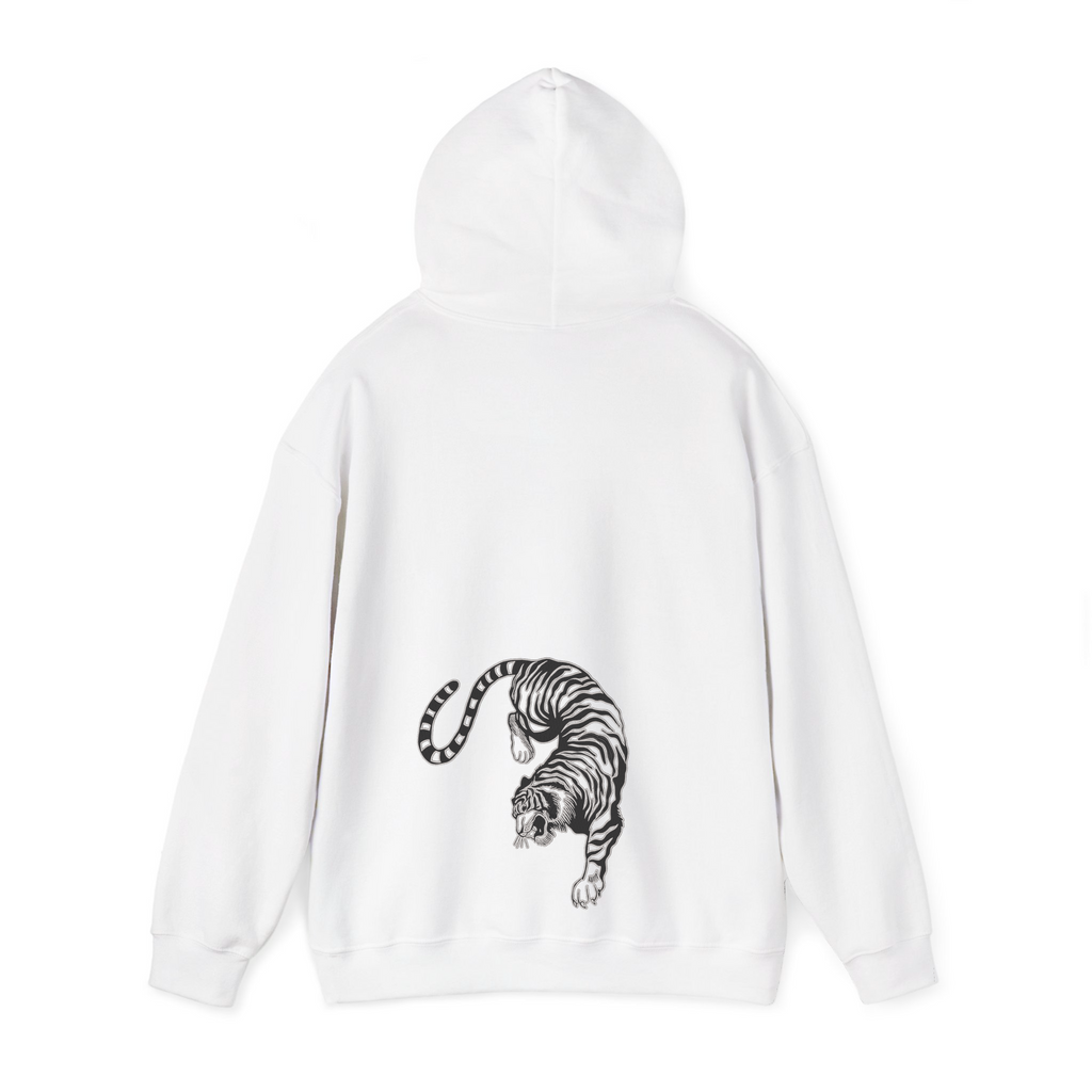 Sudadera con capucha y bordado de tigre siberiano en blanco y negro | Sudadera