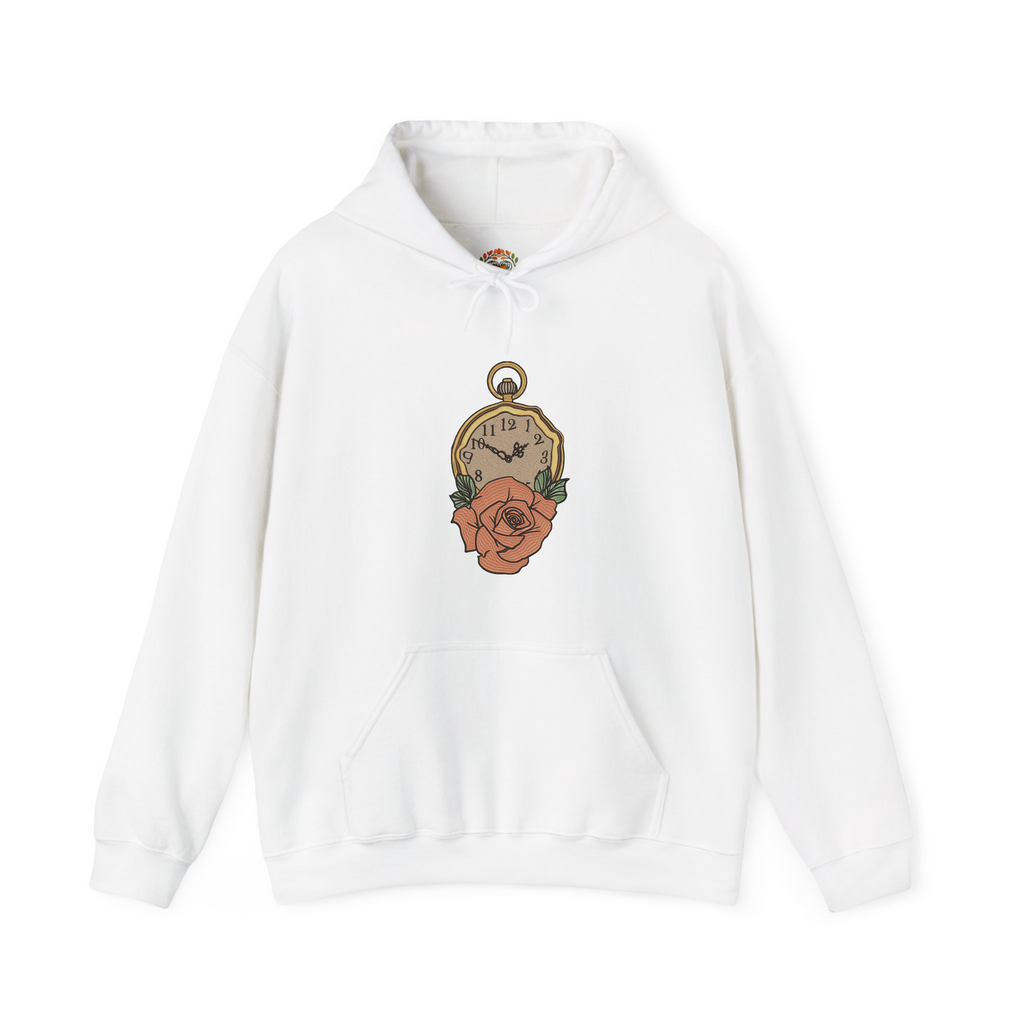 Vintage Valentine Floral Timepiece Embroidered Hoodie | Sweatshirt