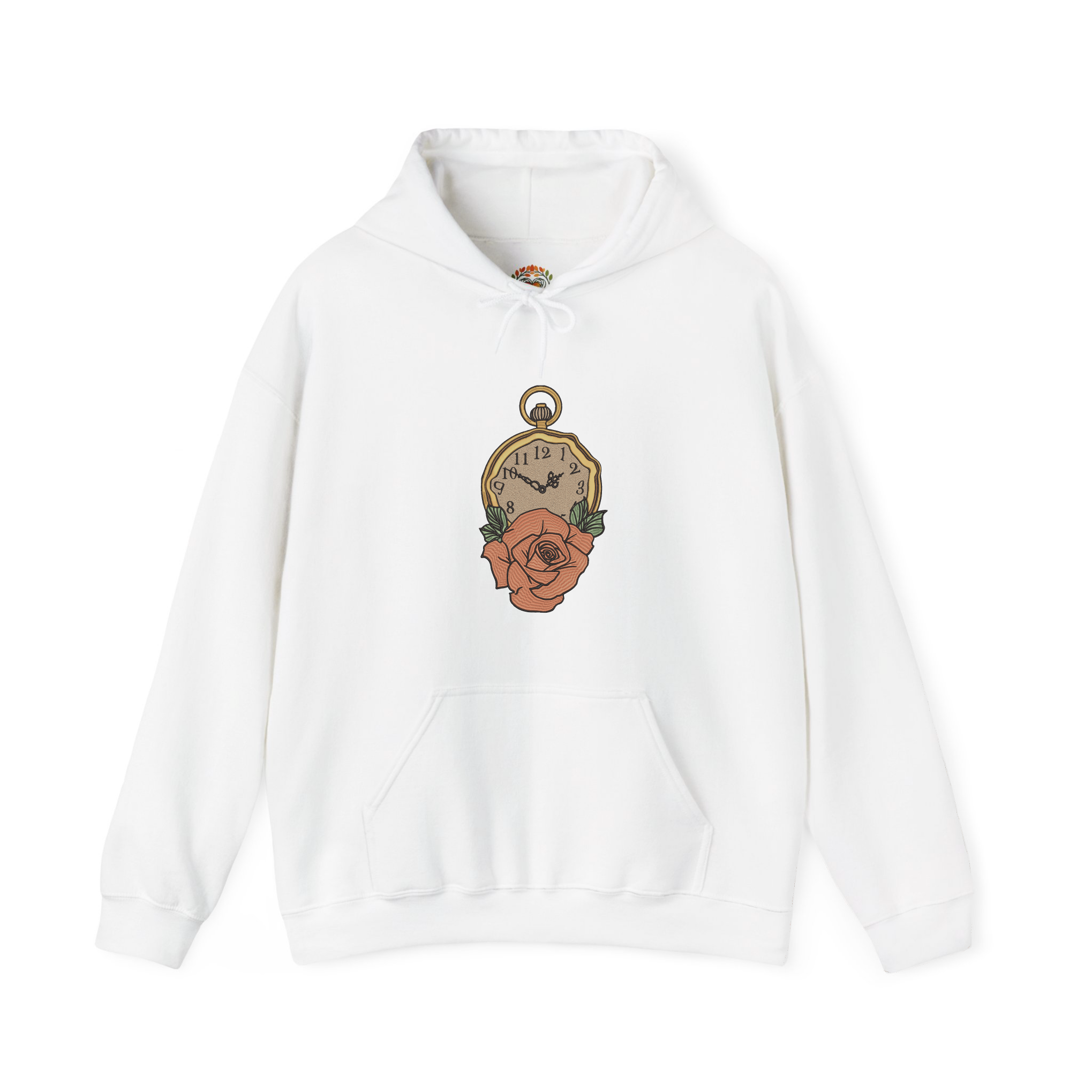 Vintage Valentine Floral Timepiece Embroidered Hoodie | Sweatshirt
