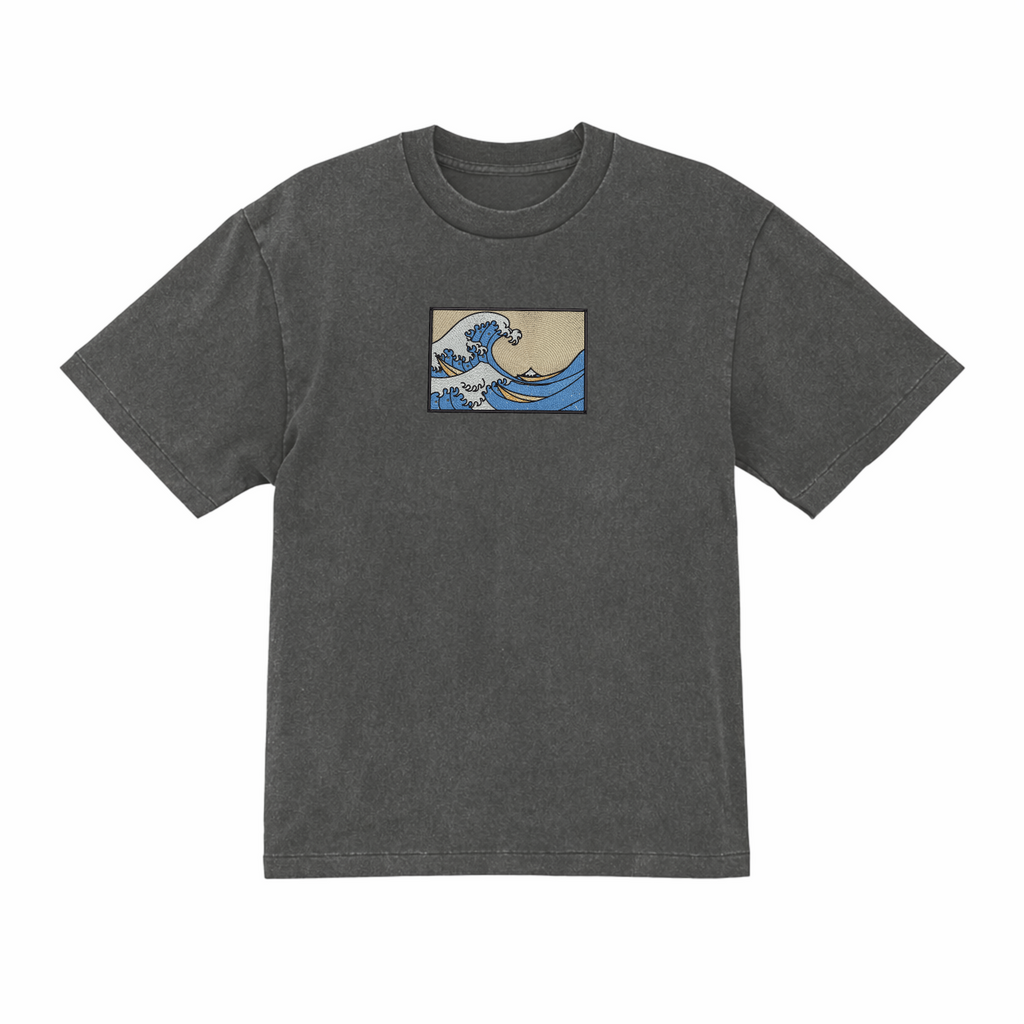 The Great Wave Off Kanagawa Premium Cotton Heavyweight Embroidered T shirt