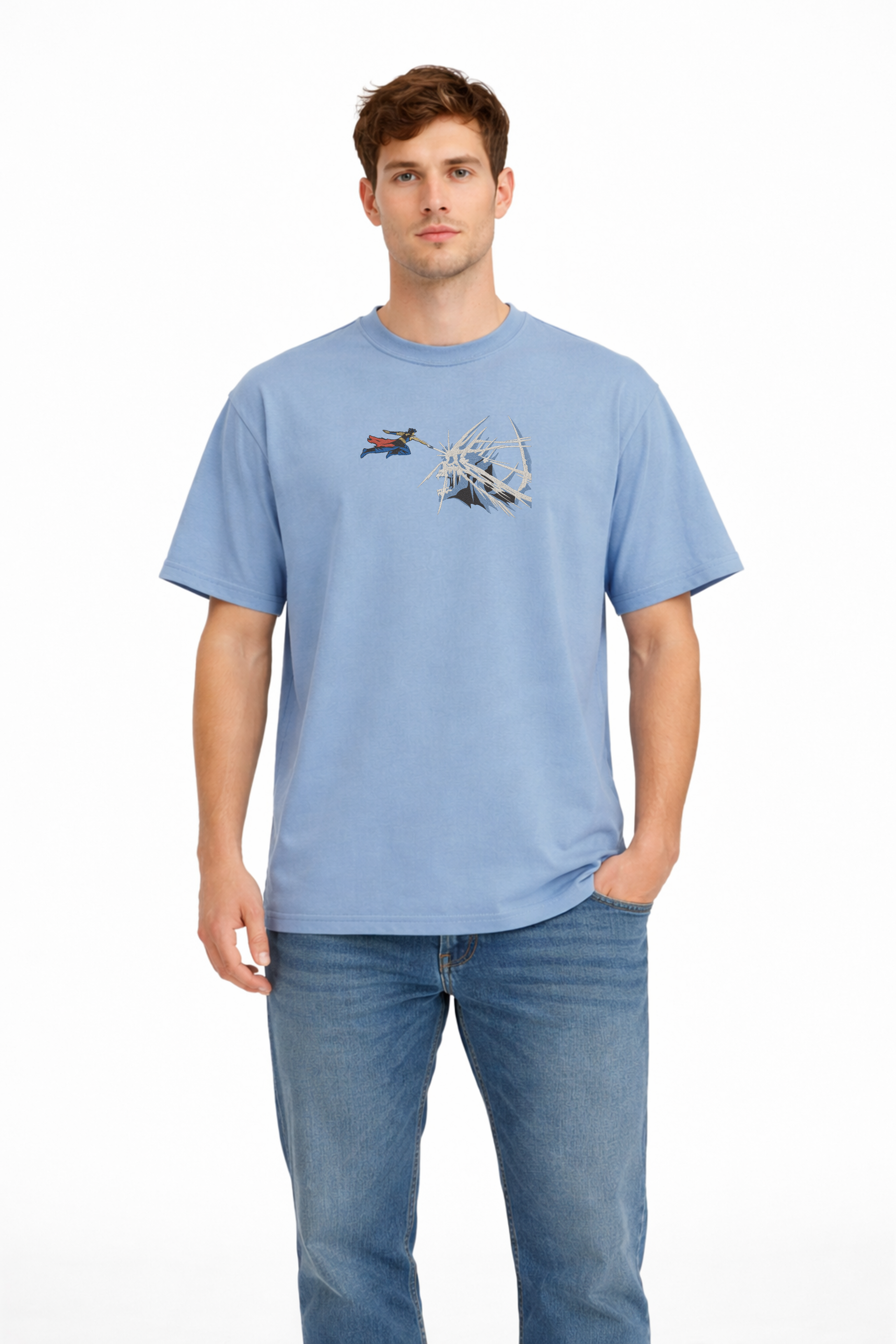 Anime Fantasy Skull Fight Premium Cotton Heavyweight Embroidered T shirt