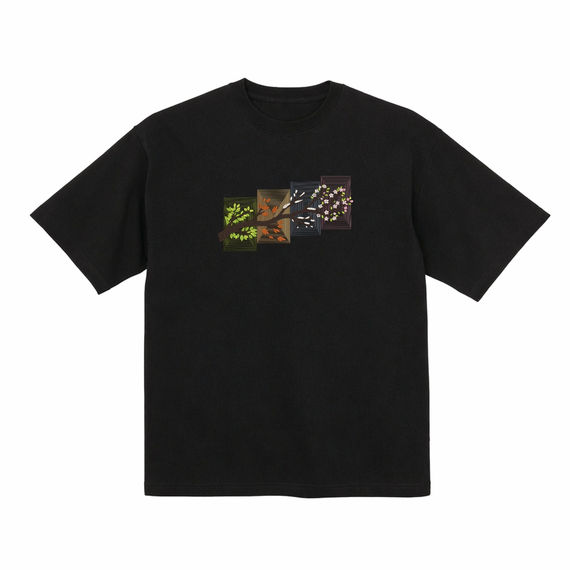 Embroidered Four Seasons Tree Heavyweight Cotton T shirt