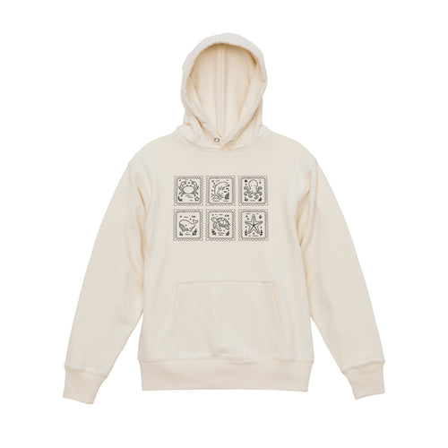 Ocean Animal Stamp Marine Embroidered Heavyweight 450 GSM Cotton Hoodie Sweatshirt