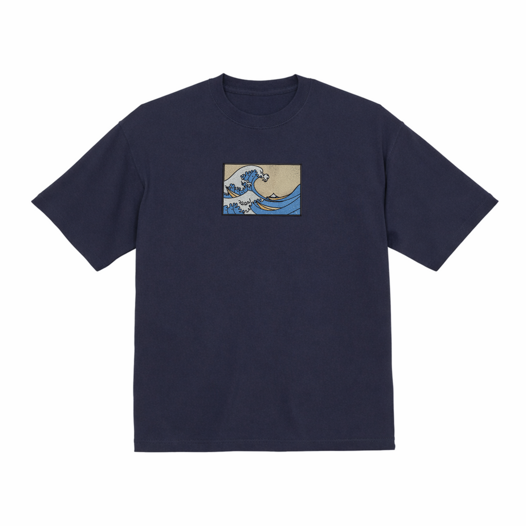 The Great Wave Off Kanagawa Premium Cotton Heavyweight Embroidered T shirt