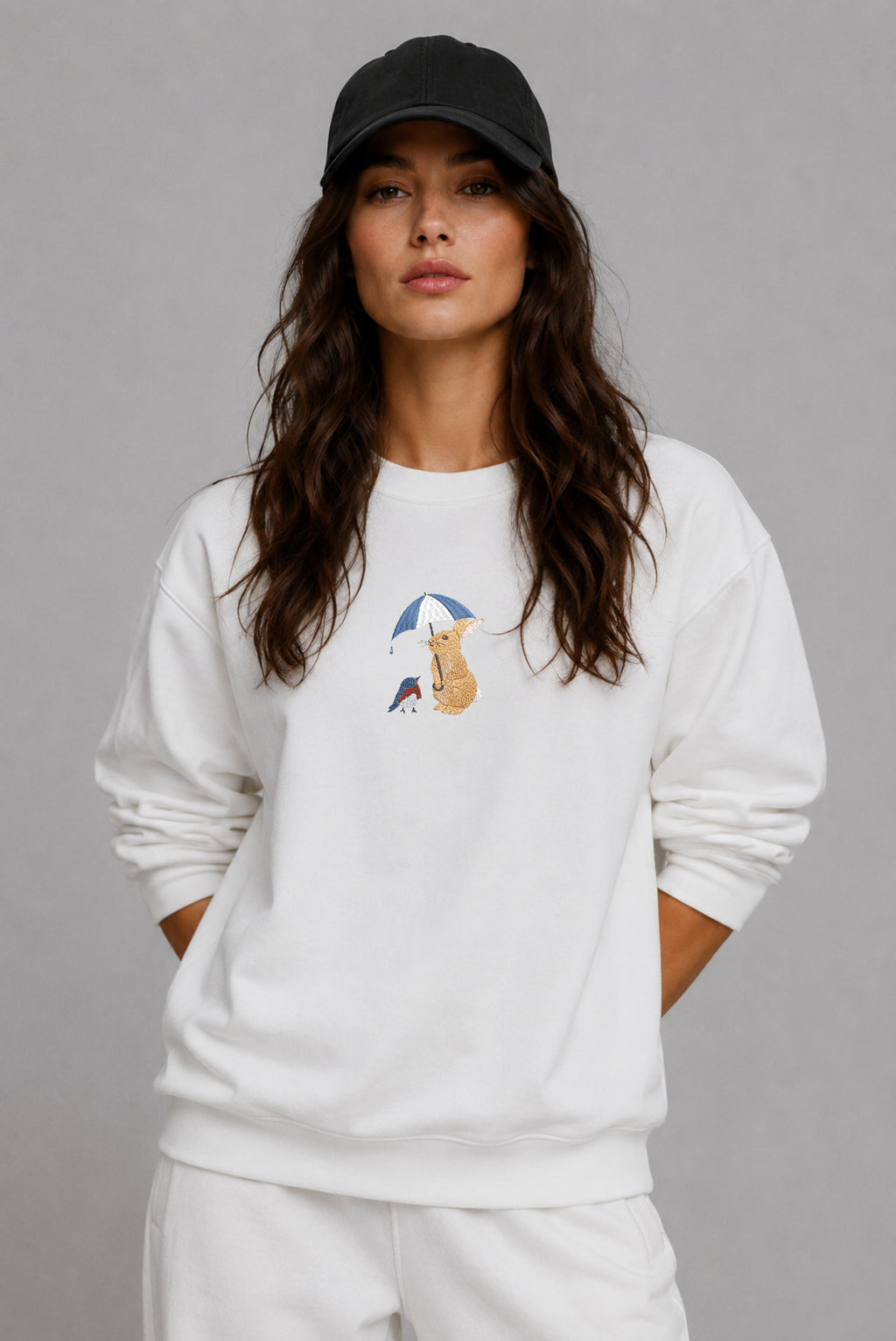 Bunny & Robin Embroidered 450GSM Heavyweight Pullover Hoodie Sweatshirt