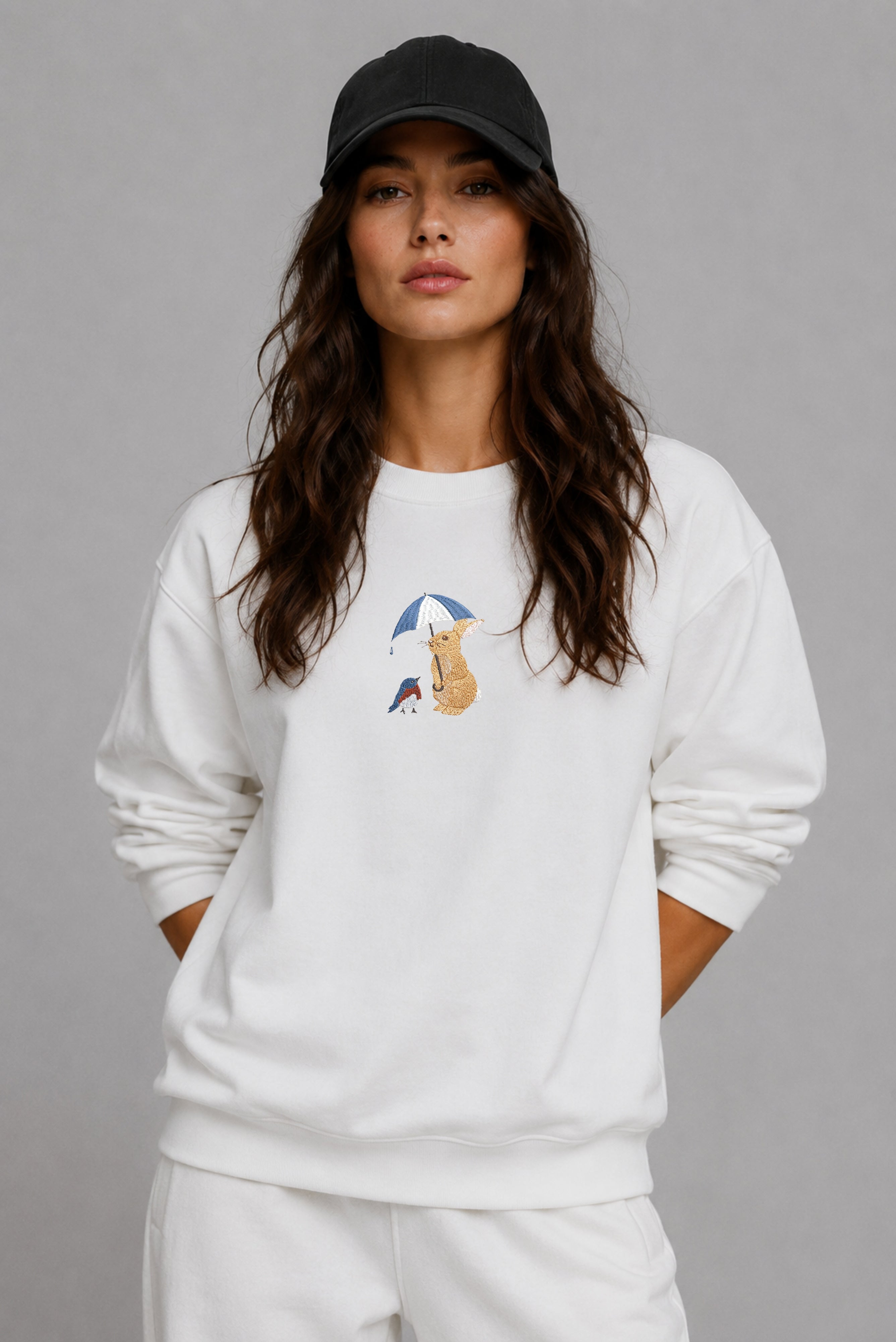Bunny & Robin Embroidered 450GSM Heavyweight Pullover Hoodie Sweatshirt
