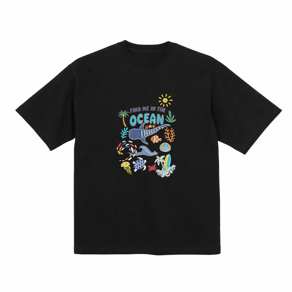 Find me in the ocean 刺繍入りプレミアムヘビーウェイトTシャツ