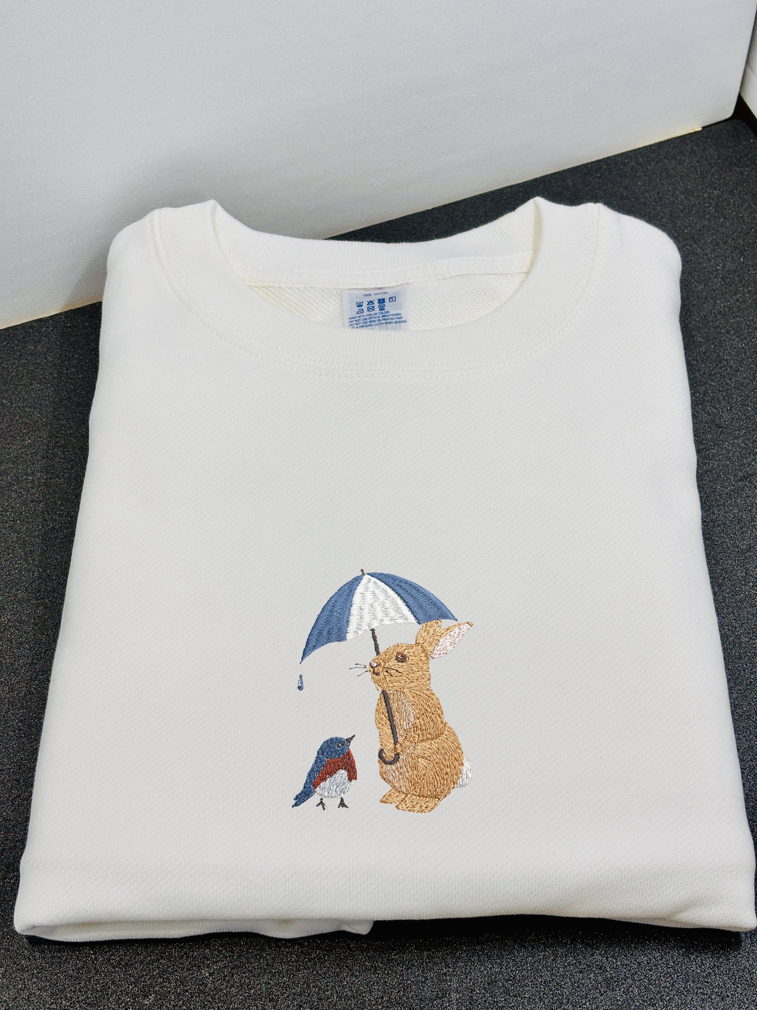 Bunny & Robin Embroidered 450GSM Heavyweight Pullover Hoodie Sweatshirt