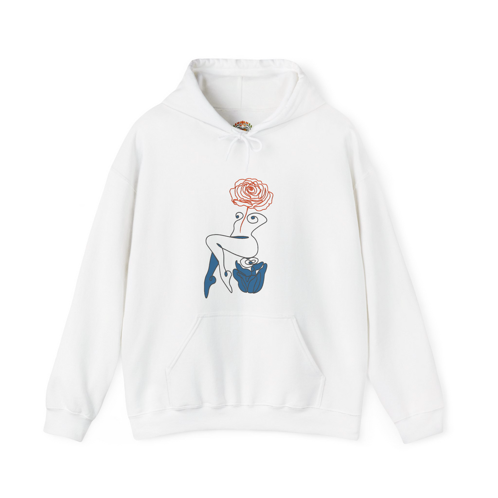 ミニマリストな花柄抽象ローズウーマンラインアート刺繍パーカー | スウェットシャツ
