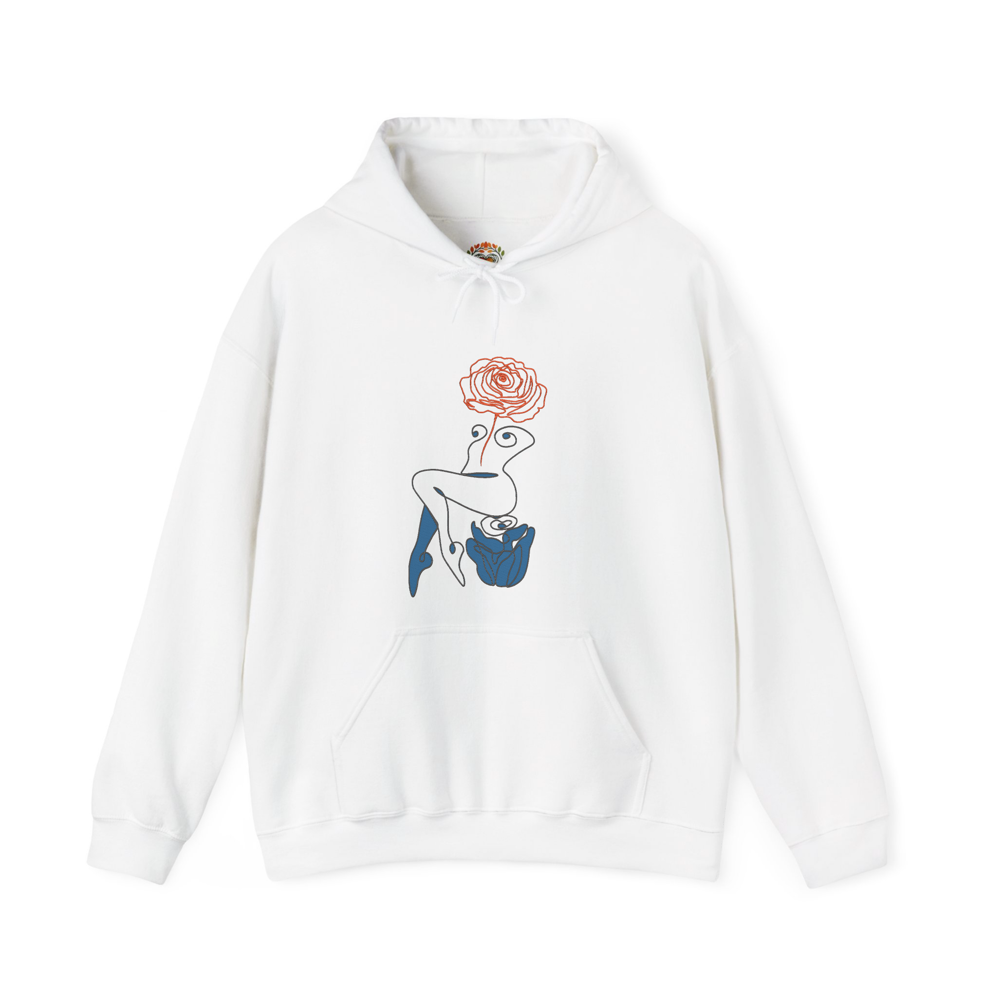 ミニマリストな花柄抽象ローズウーマンラインアート刺繍パーカー | スウェットシャツ