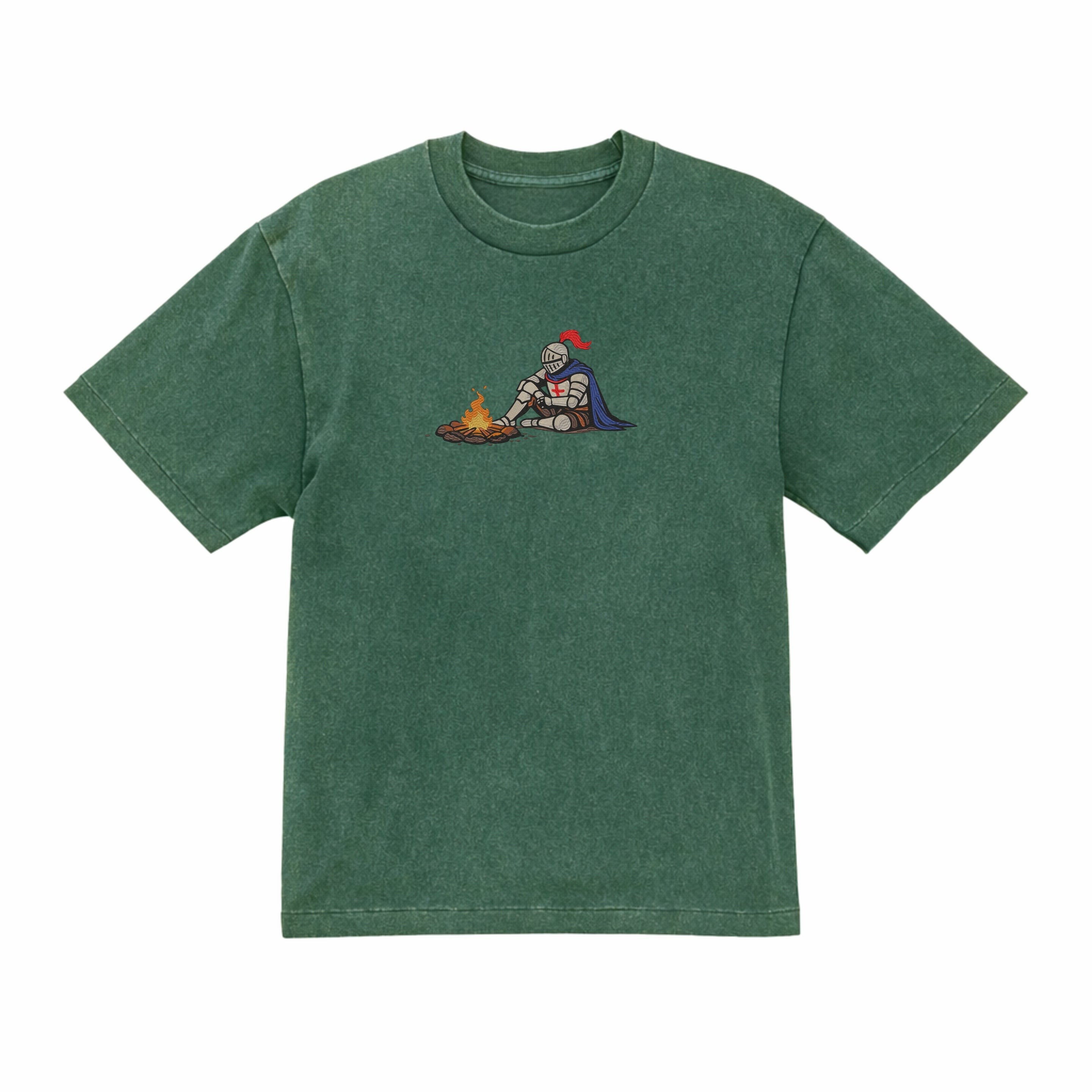 Dark Fantasy Embroidered Templar Knight By Fire Heavyweight T shirt