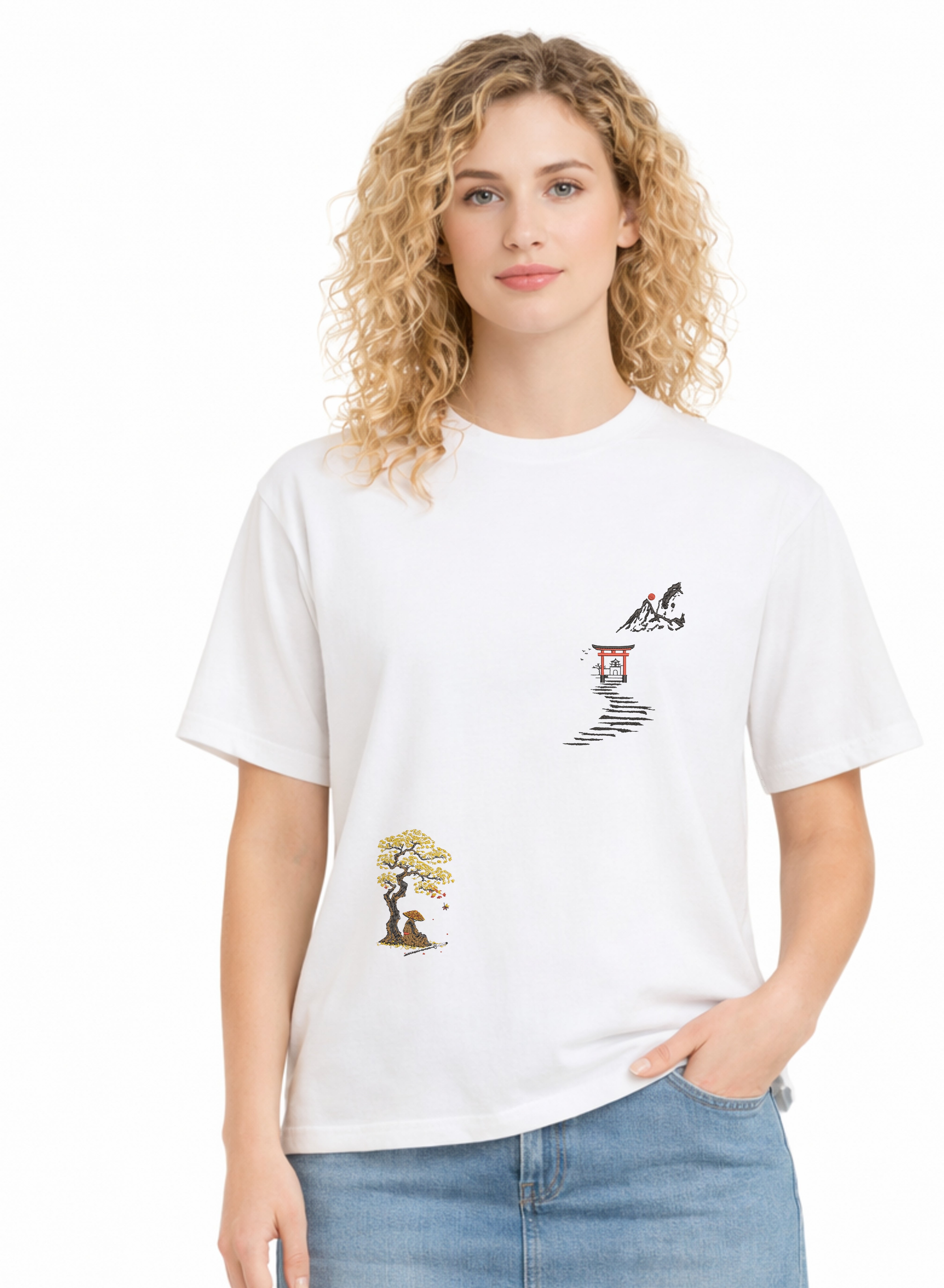 Japanese Samurai Embroidered Heavyweight Premium Cotton T shirt