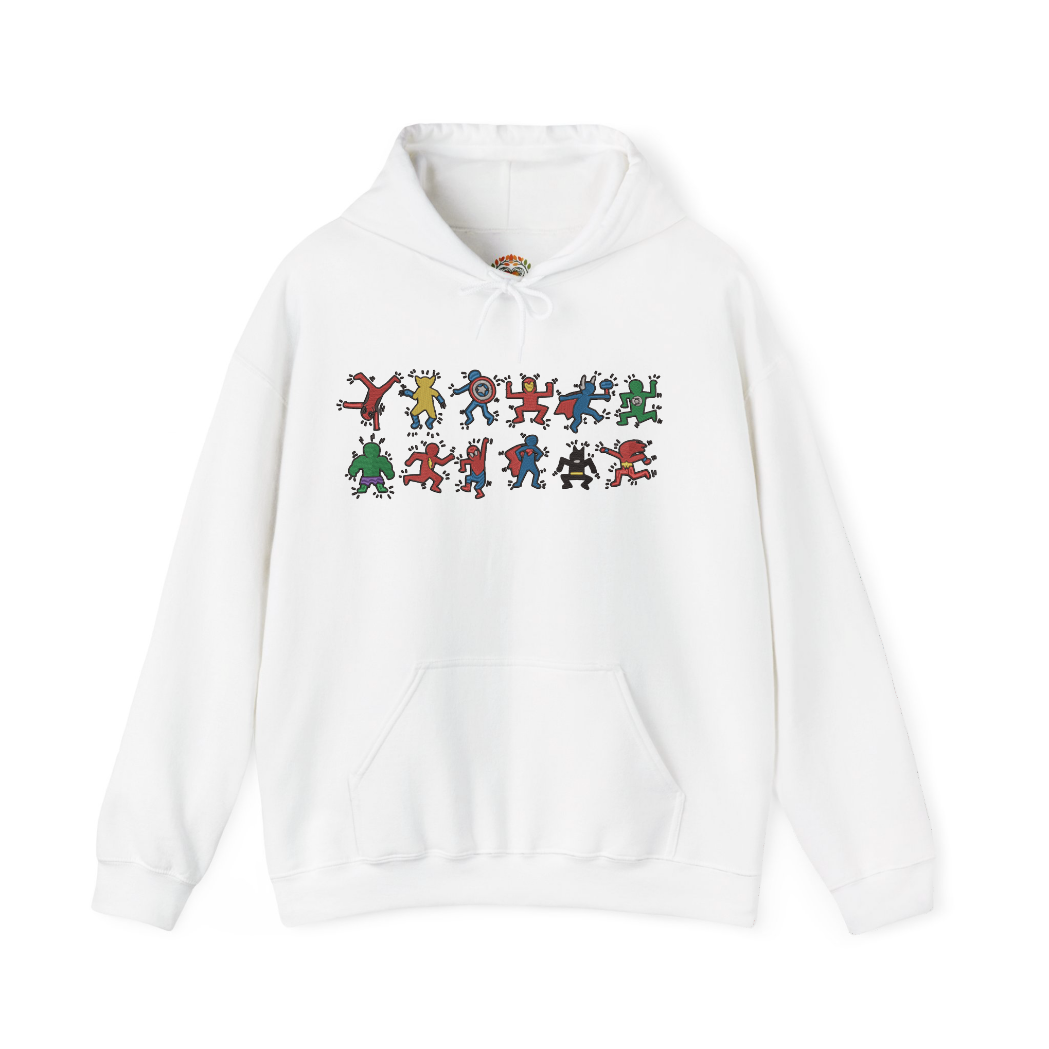 かわいい漫画のスーパーヒーローが踊る刺繍パーカー | スウェットシャツ